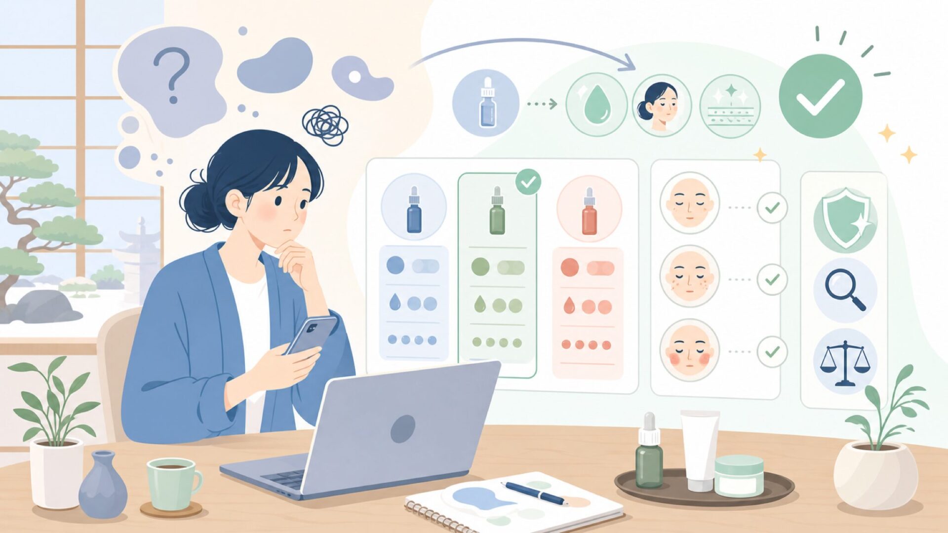 人気商品ナイアシンアミドセラムはあなたの肌に合う？を表すイラスト