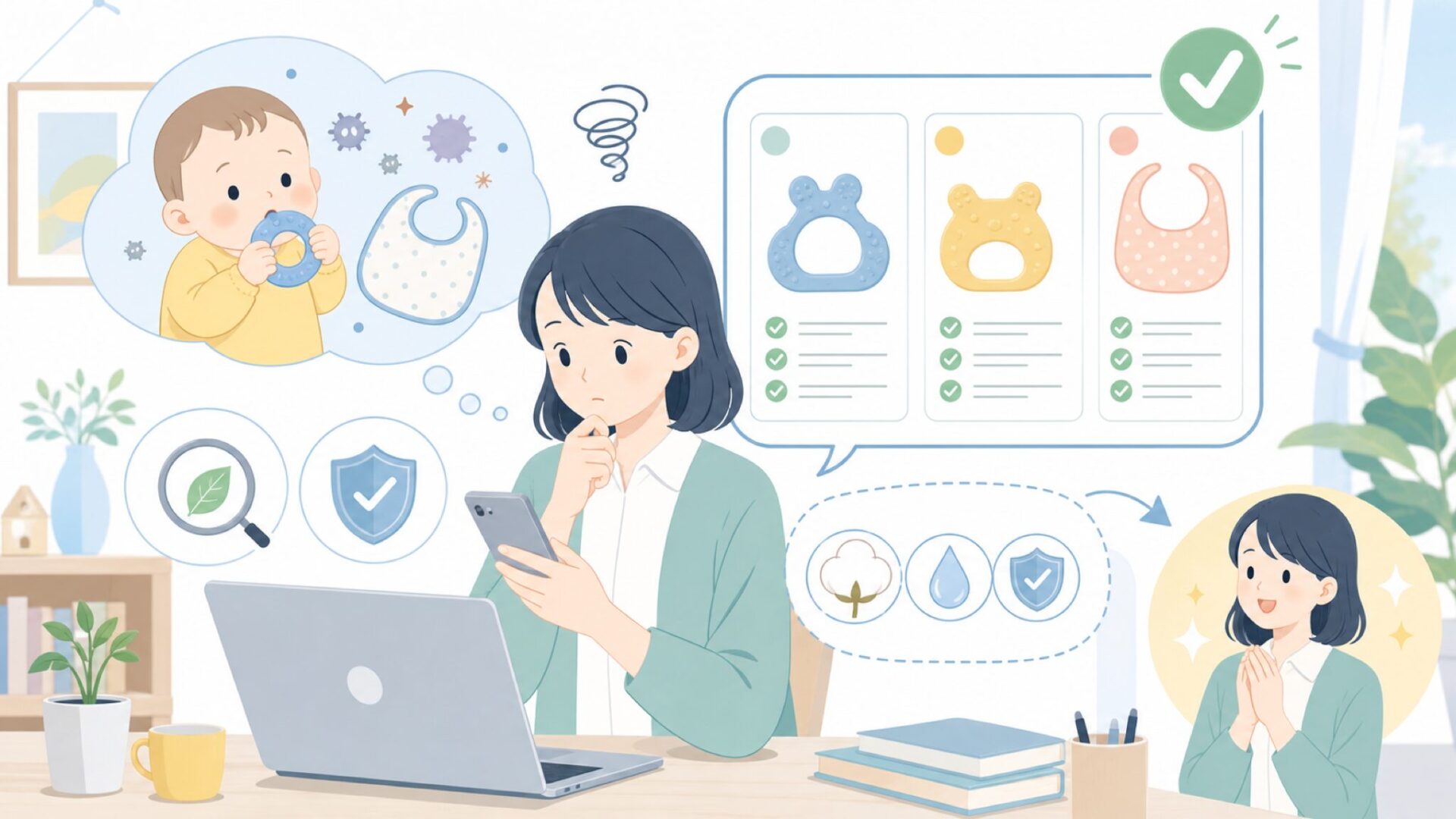 赤ちゃんへの安全性を確認しようを表すイラスト