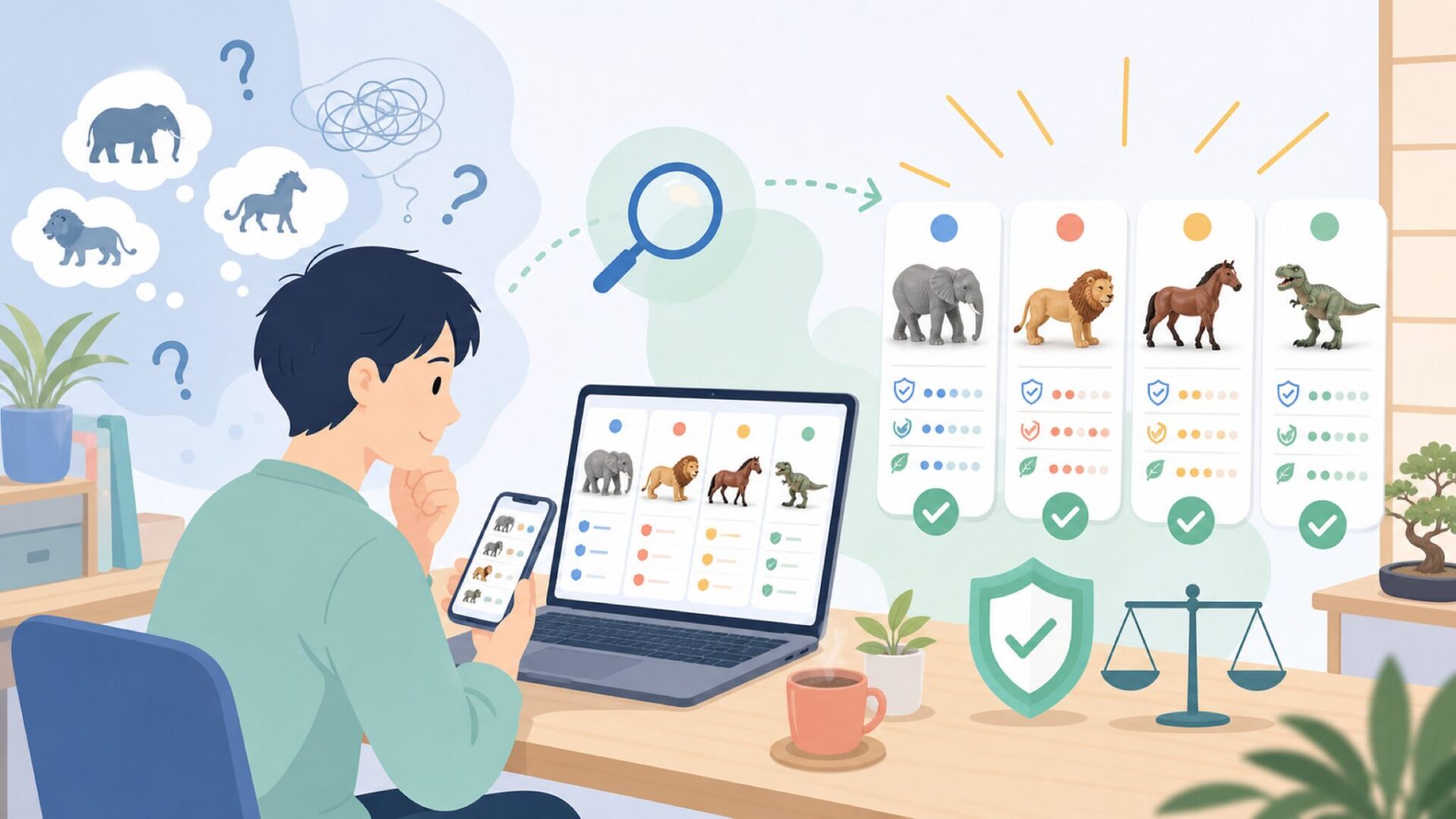シュライヒ・Safari・Collectaと何が違う？メーカー徹底比較を表すイラスト