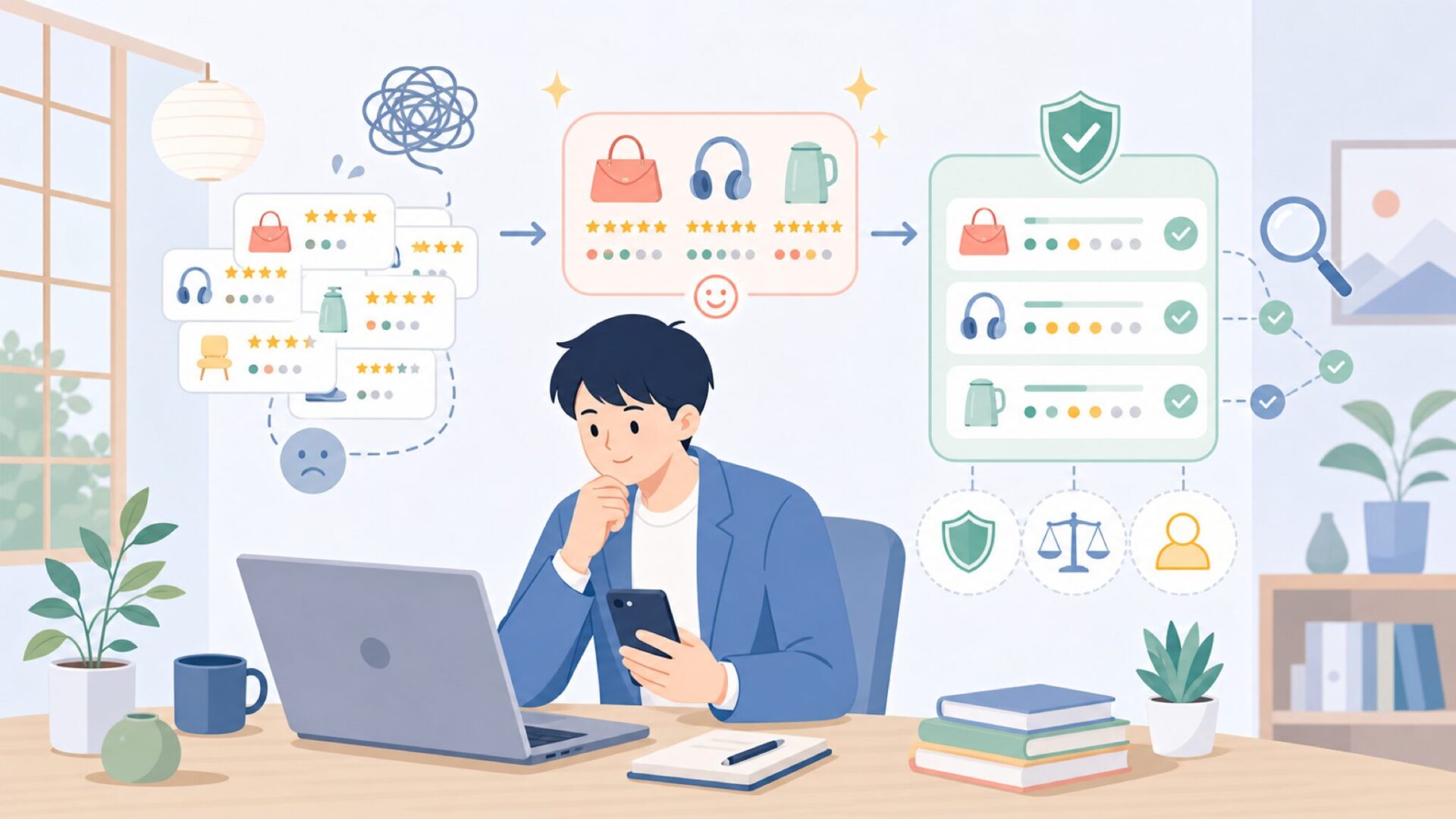 MemokingとPhomemoの口コミはサクラか？信憑性を検証するを表すイラスト