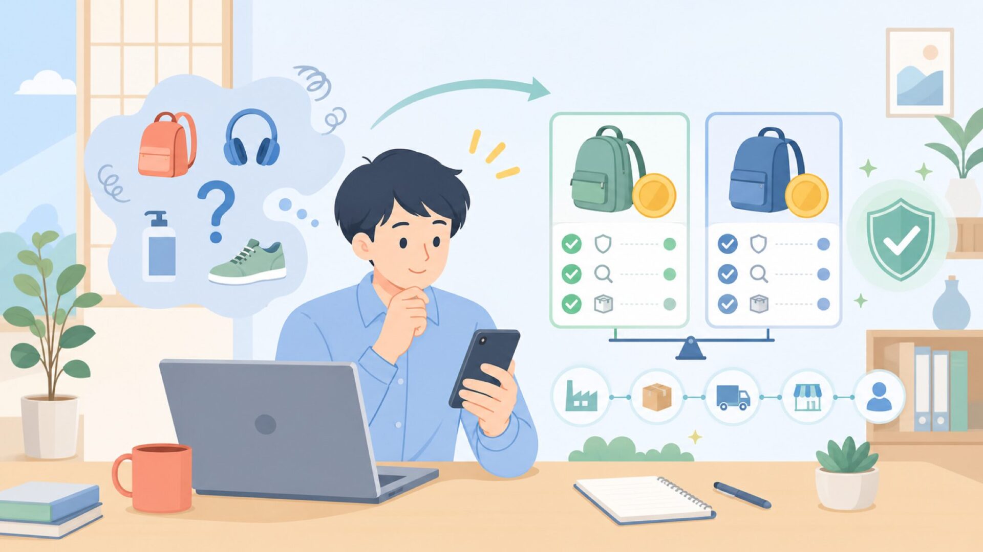 なぜALLPOWERSは大手より安いのか：価格の理由を納得するを表すイラスト