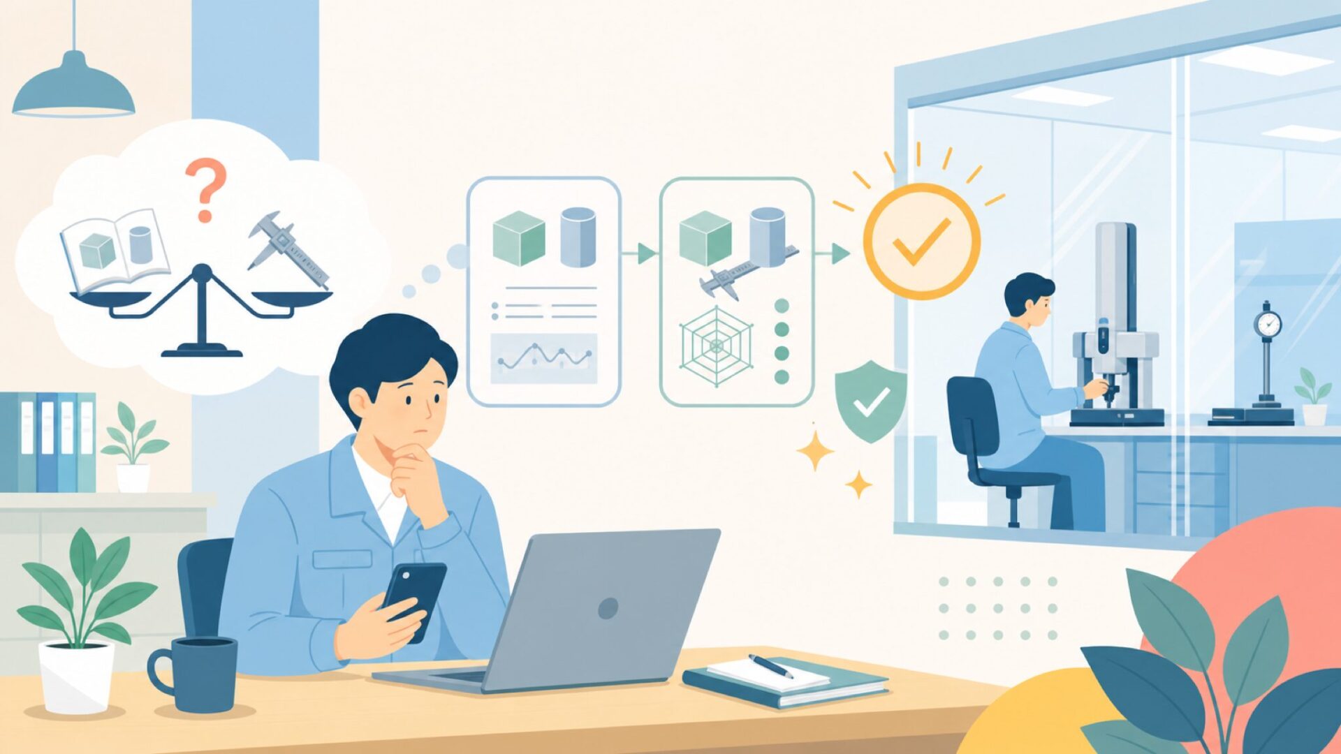 自社校正ラボがNorbarの精度を裏付ける核心を表すイラスト