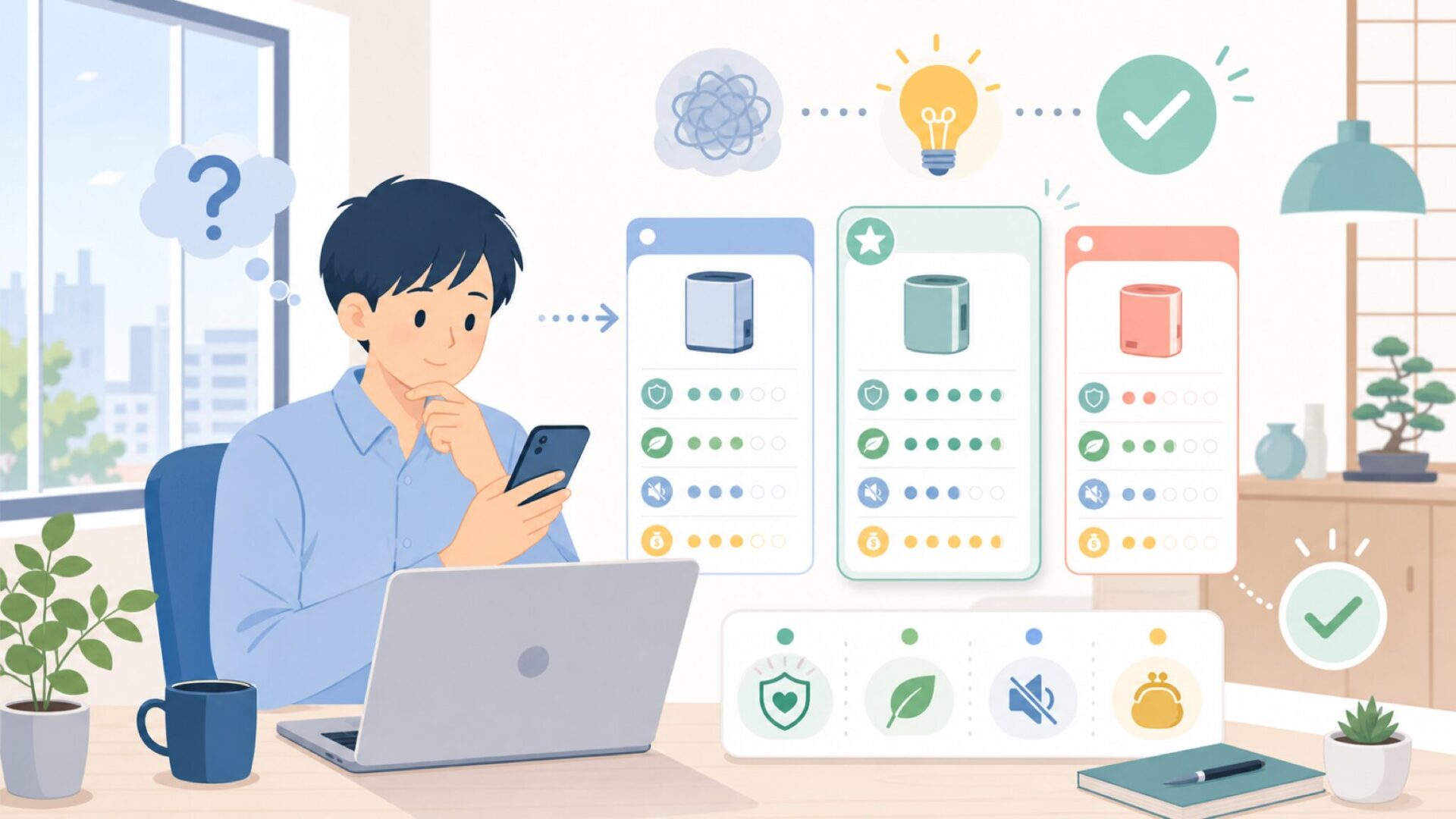 同価格帯の他ブランドとの違いを知っておこうを表すイラスト