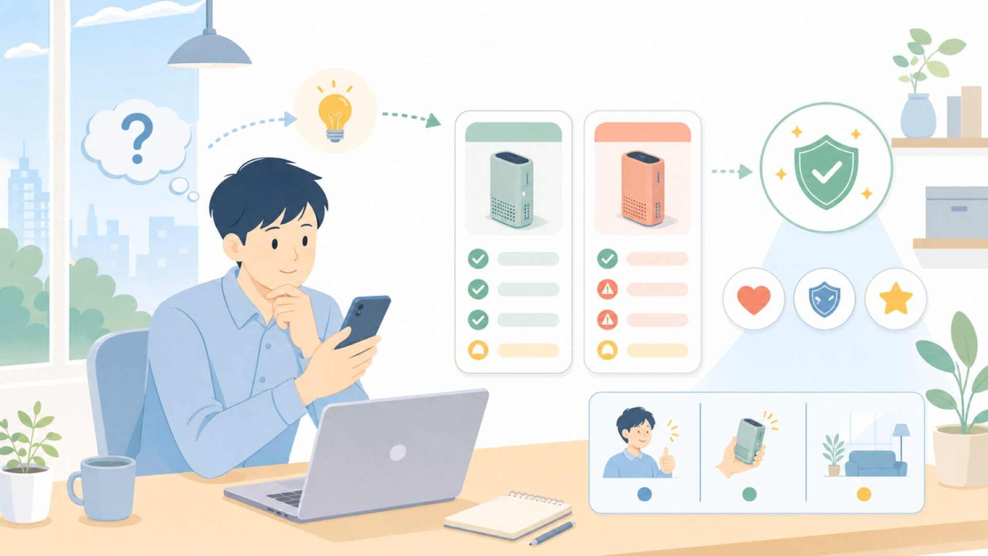 実際の使用感でわかるメリットと注意点を表すイラスト