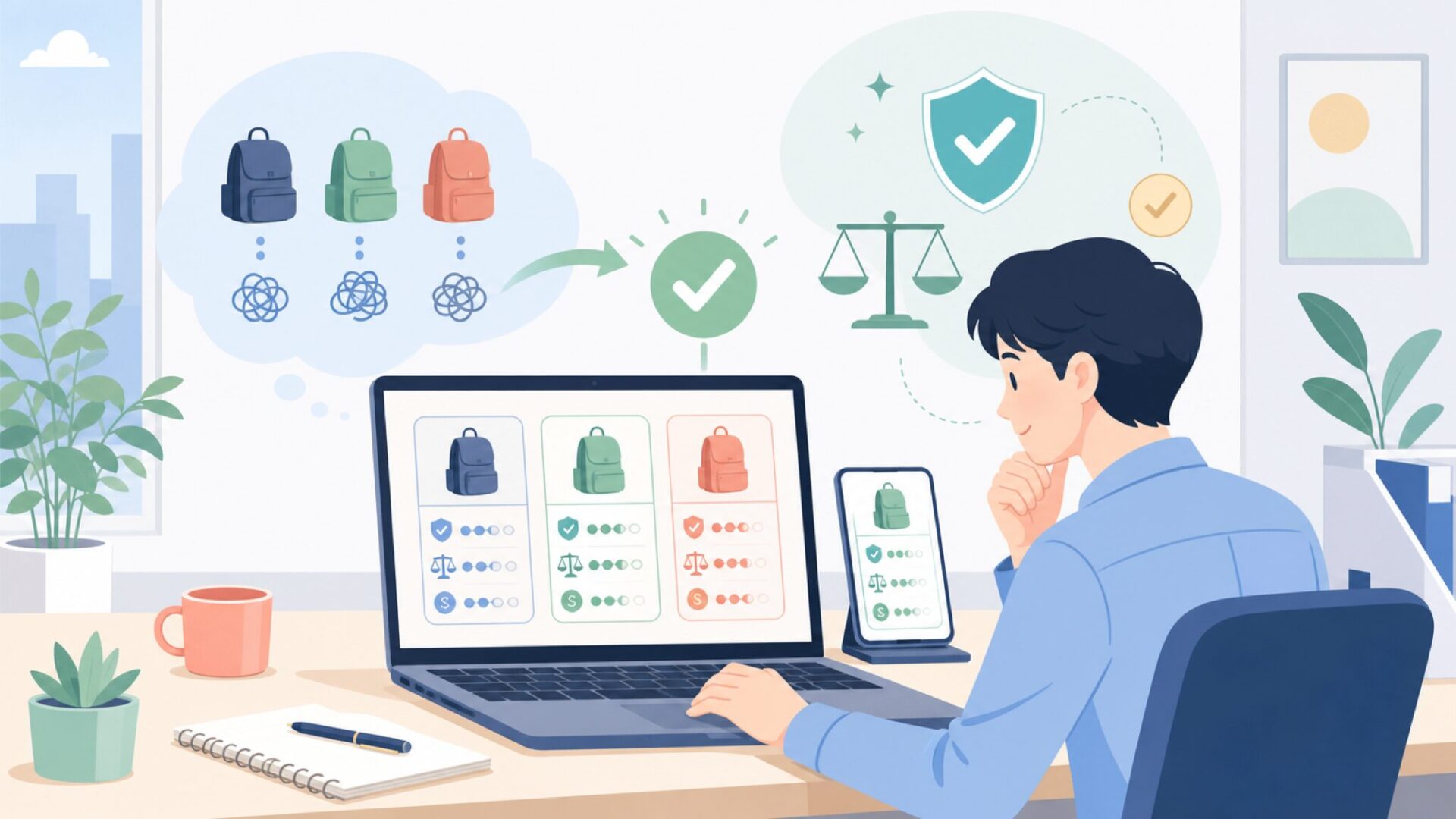 YOUTHINKのコスパと他ブランド比較で見える立ち位置を表すイラスト