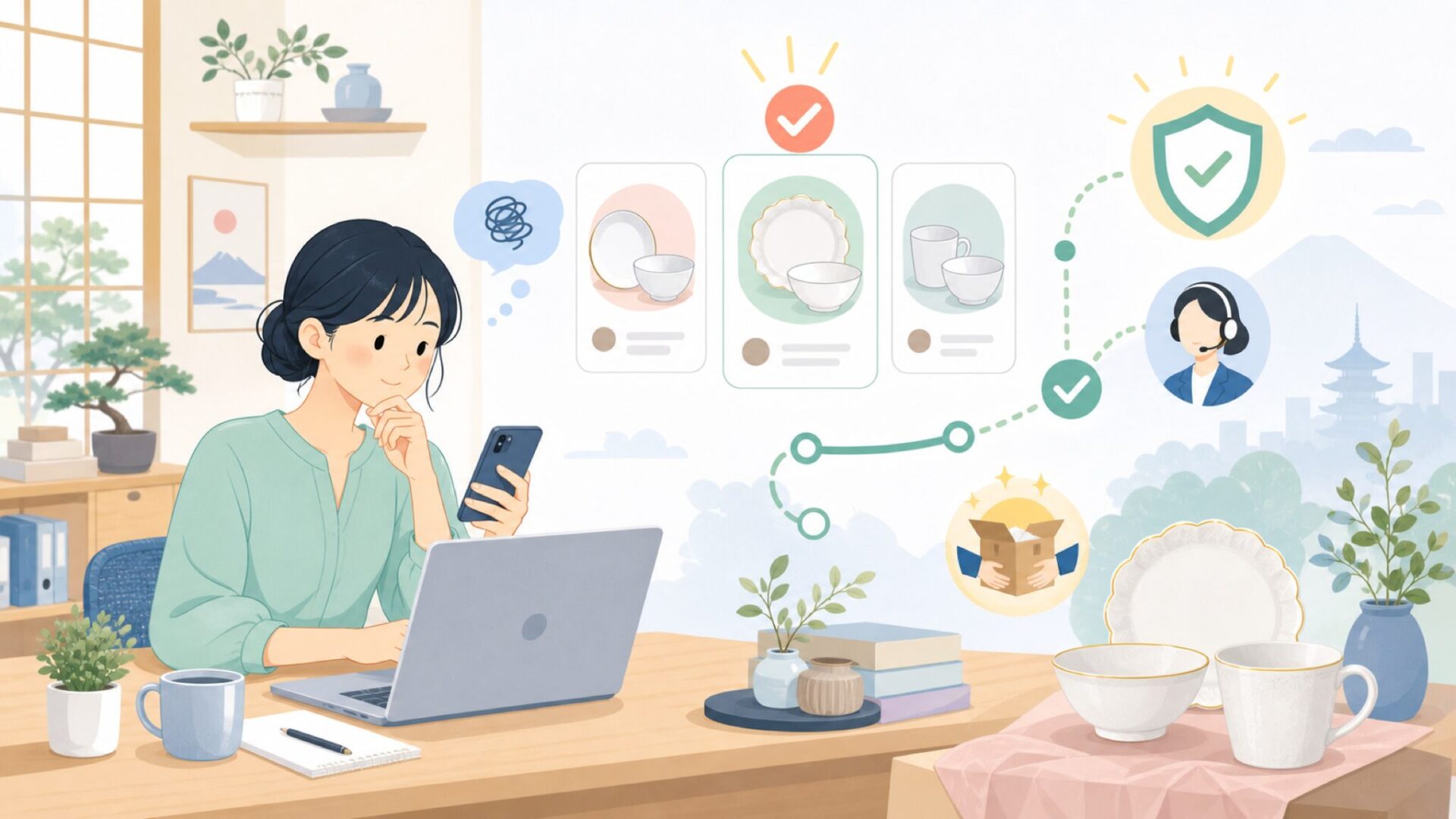 日本でLenox製品を買うには?正規ルートとサポート窓口を表すイラスト