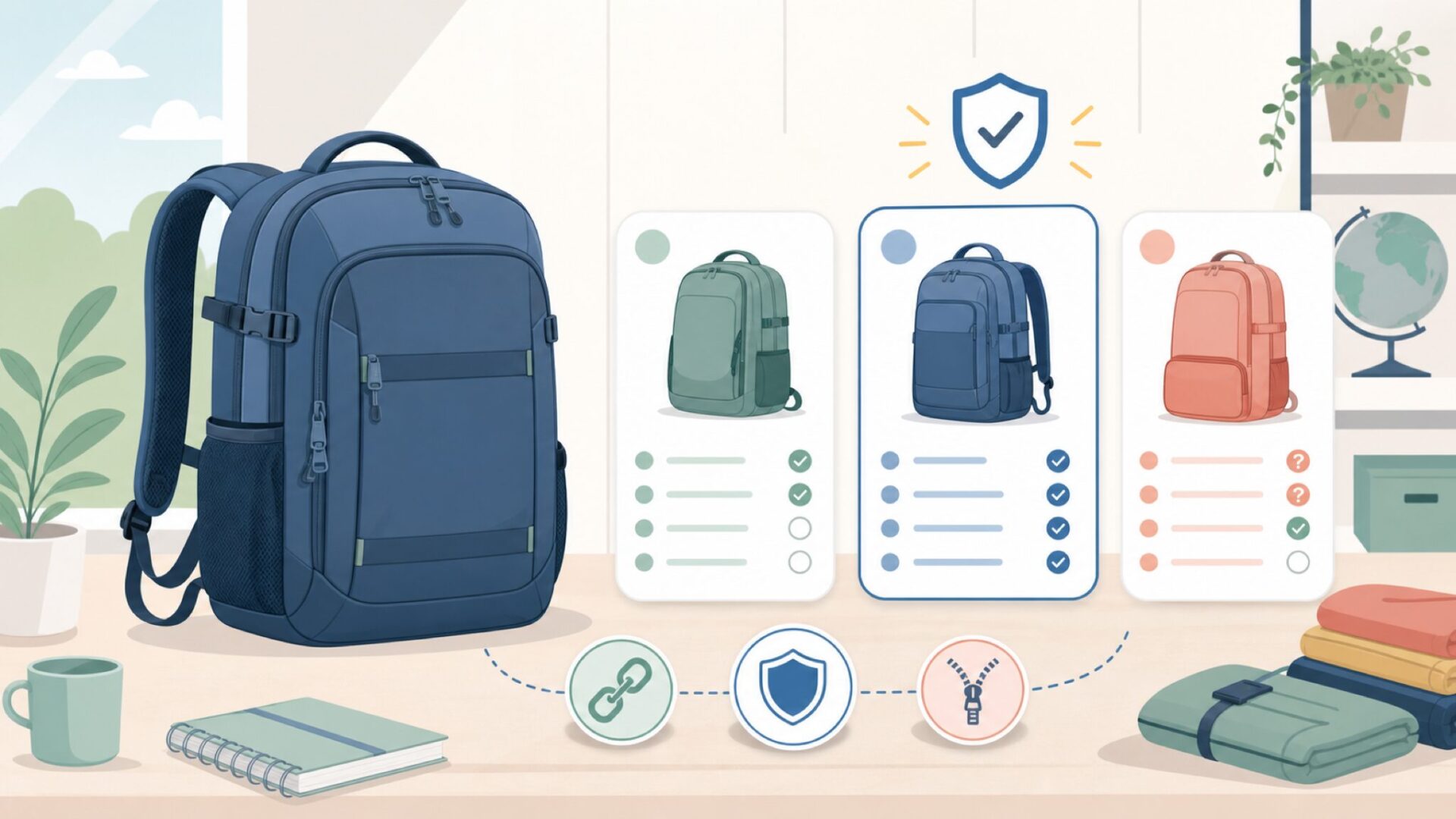 Tumi・Samsoniteと比べて見えるEagle Creekの個性を表すイラスト