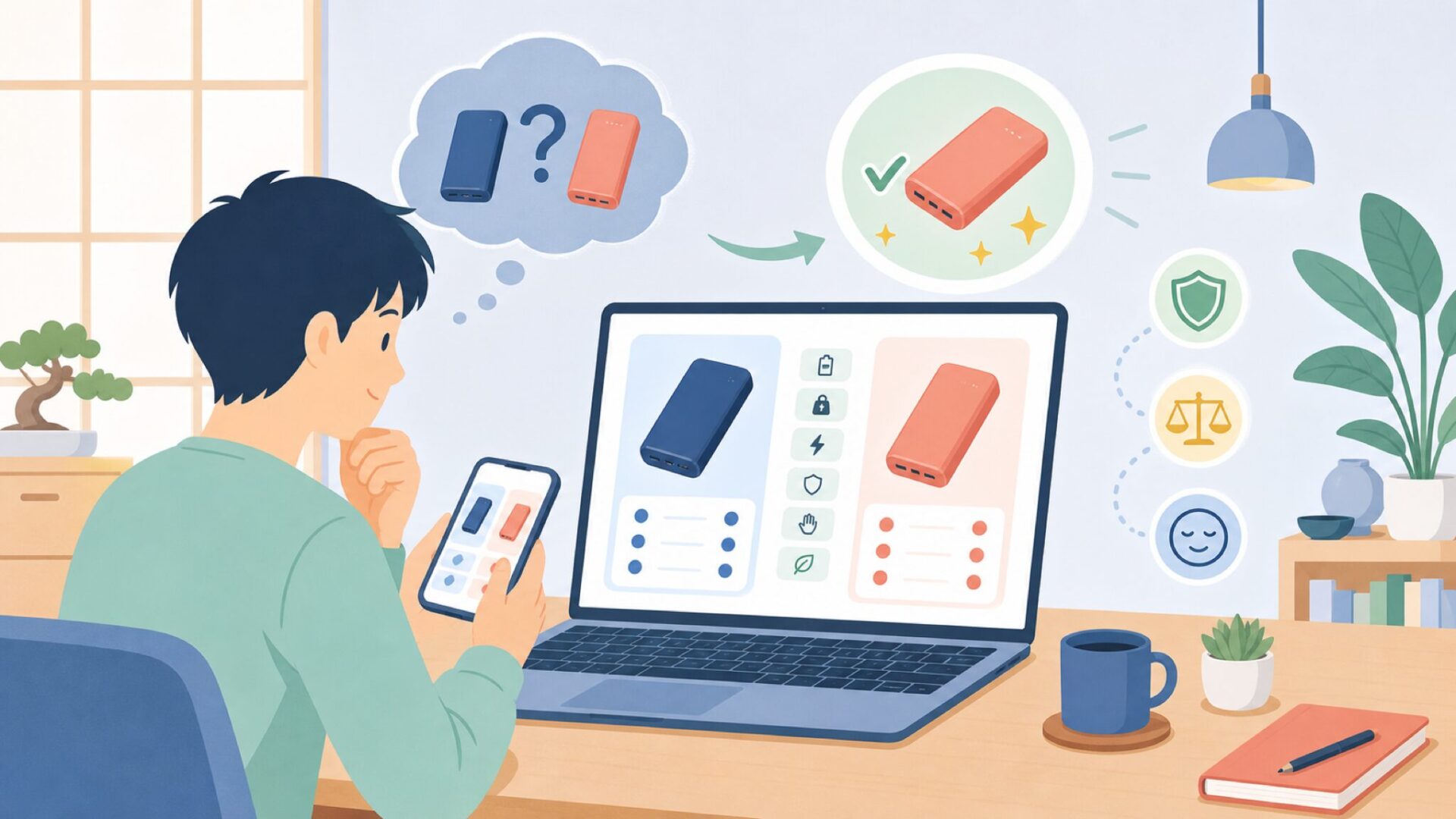 AFERIYとJackeryの違いを6軸で比較——どちらがあなた向きかを表すイラスト