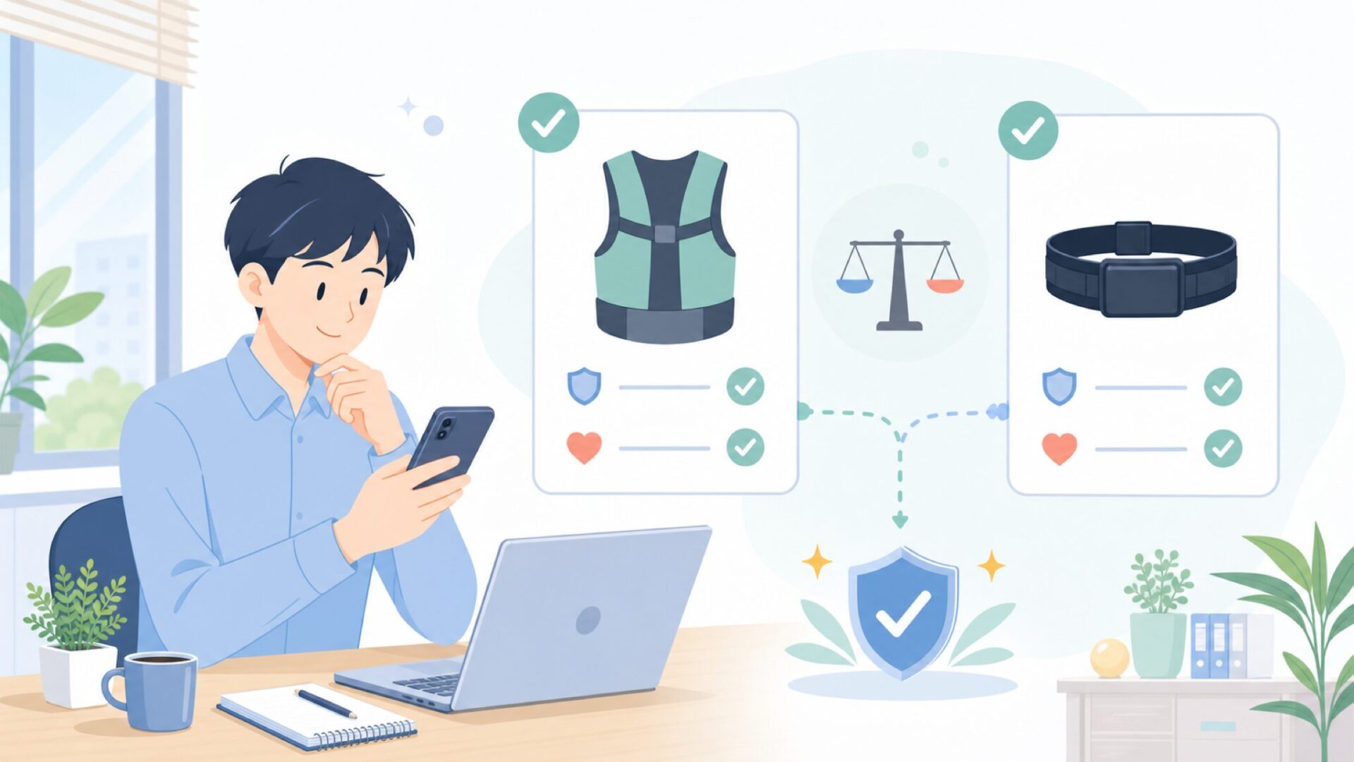 ベストタイプとベルトタイプ、どちらを選ぶべきかを表すイラスト