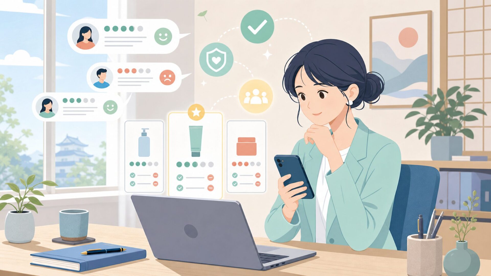 実際の口コミから見るSUFEの評判を表すイラスト