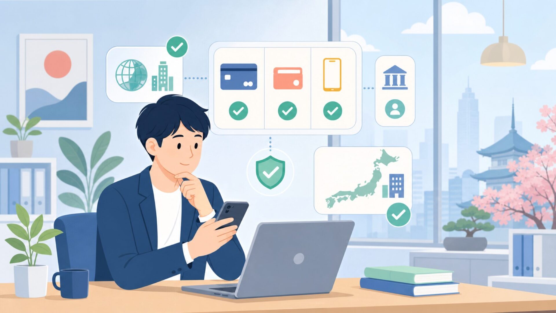 日本でAdyenは使える？国内オフィスと対応決済手段を表すイラスト