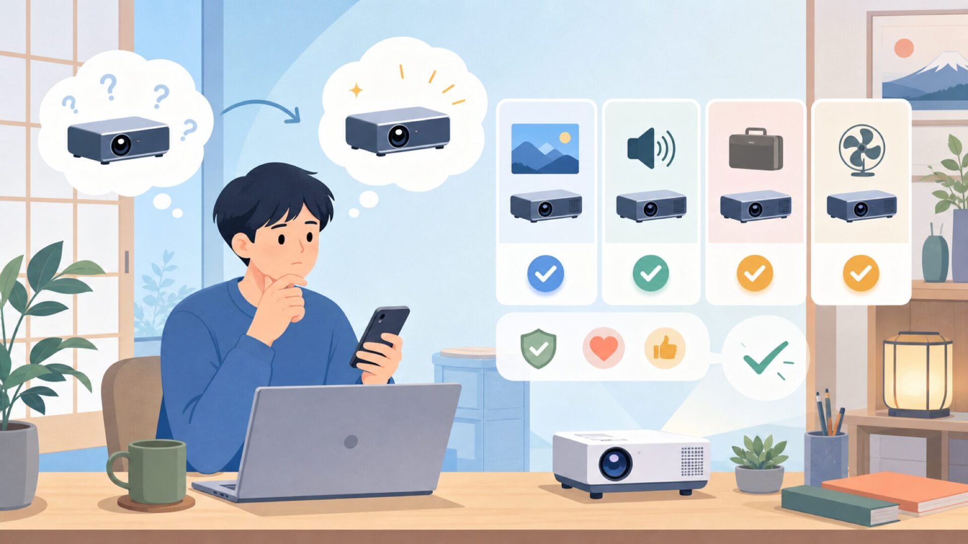Lisowodプロジェクターの機能と実力を検証するを表すイラスト