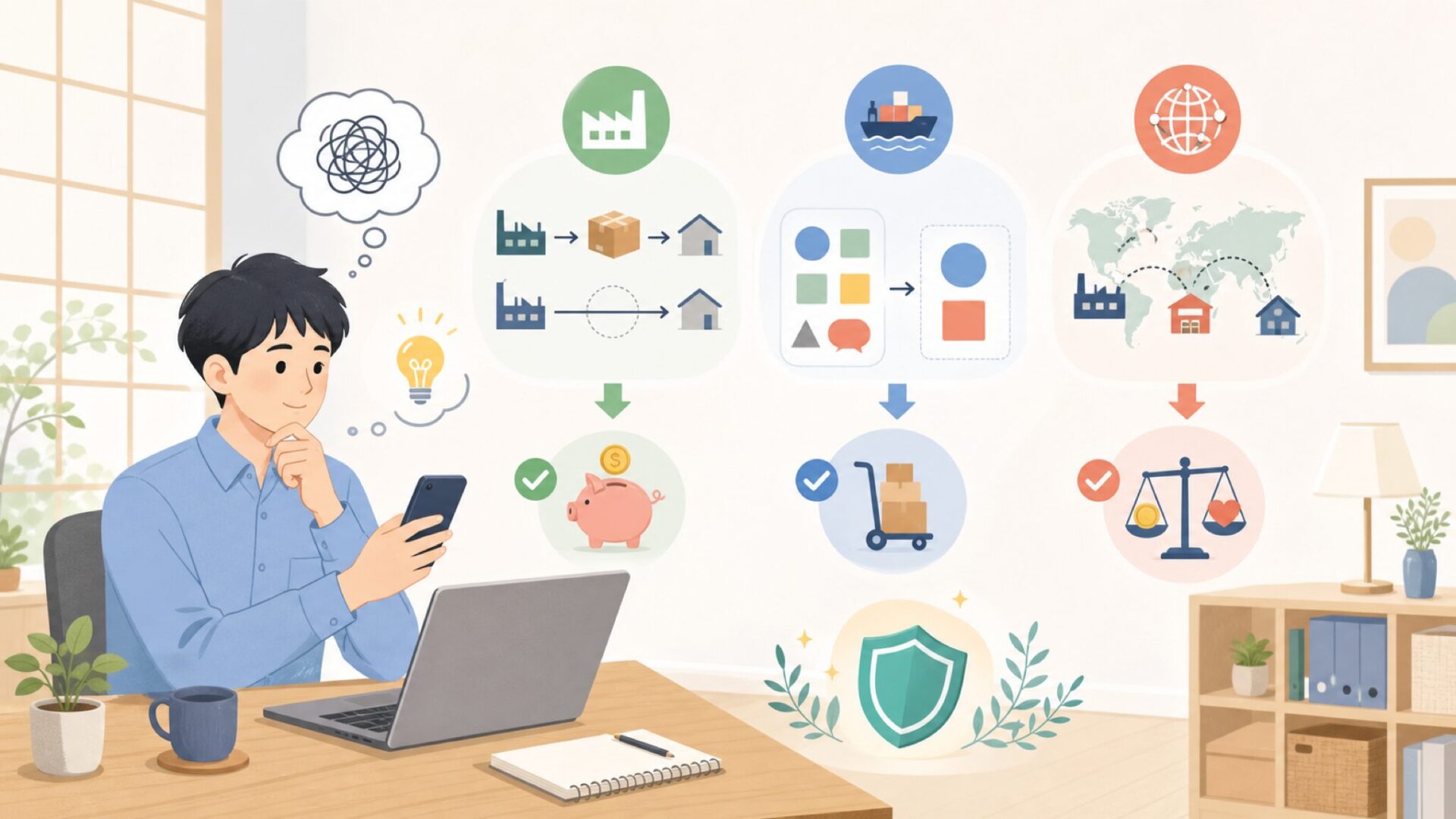 なぜFEANDREAは安いのか?価格が抑えられる仕組みを表すイラスト