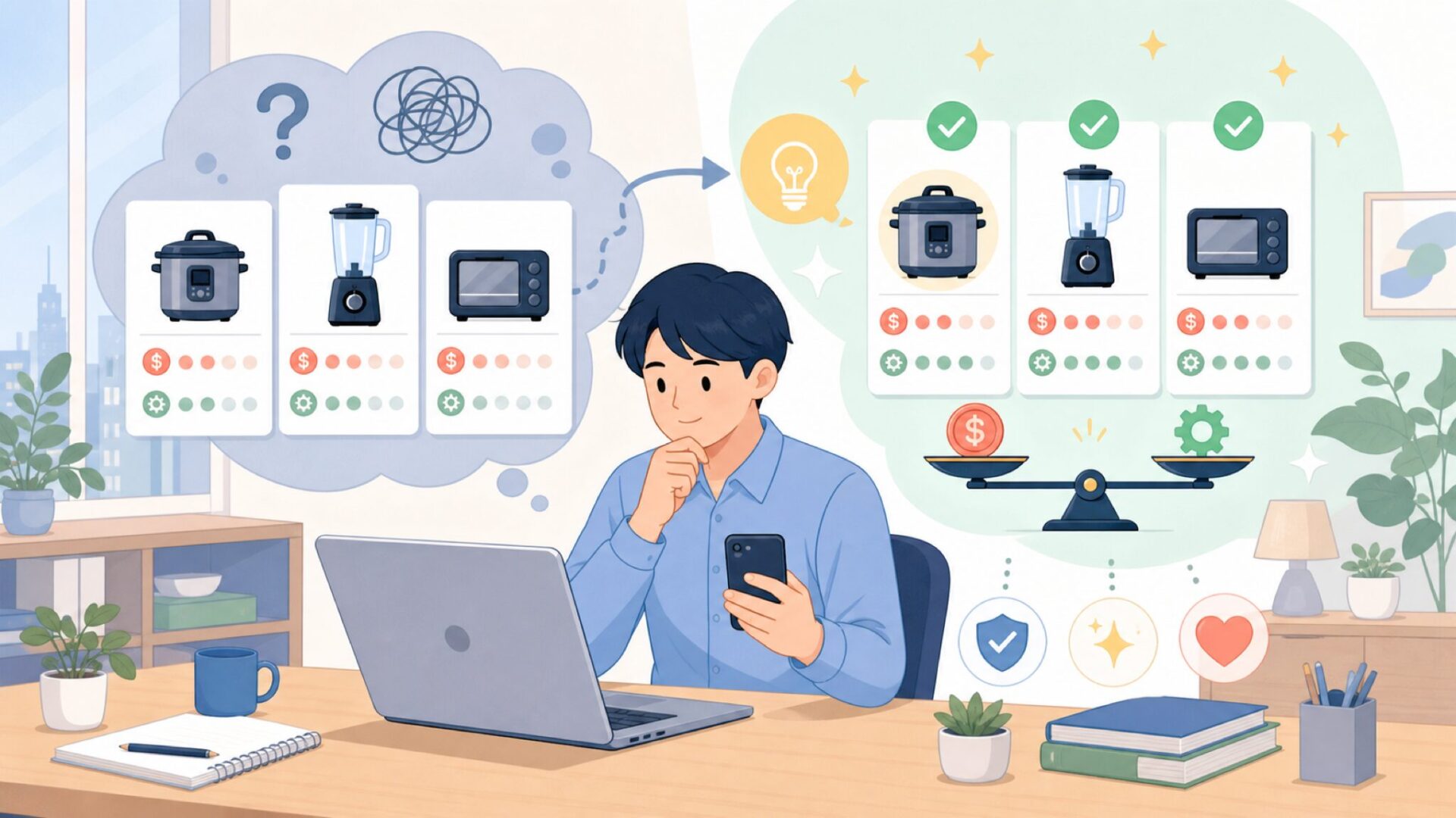 価格と機能のバランス|KitchenBoss のコスパを検証を表すイラスト