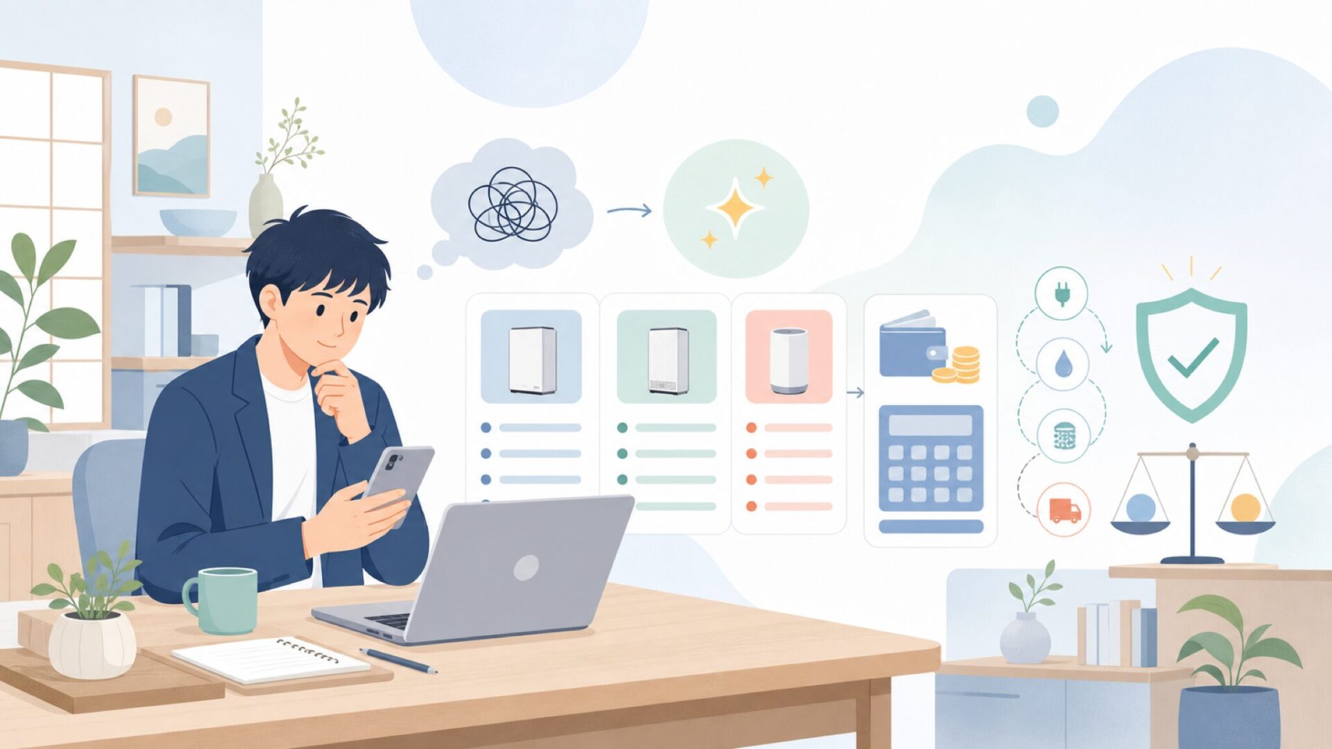 Airversaの価格帯とランニングコスト——購入前に計算しておきたい総コストを表すイラスト