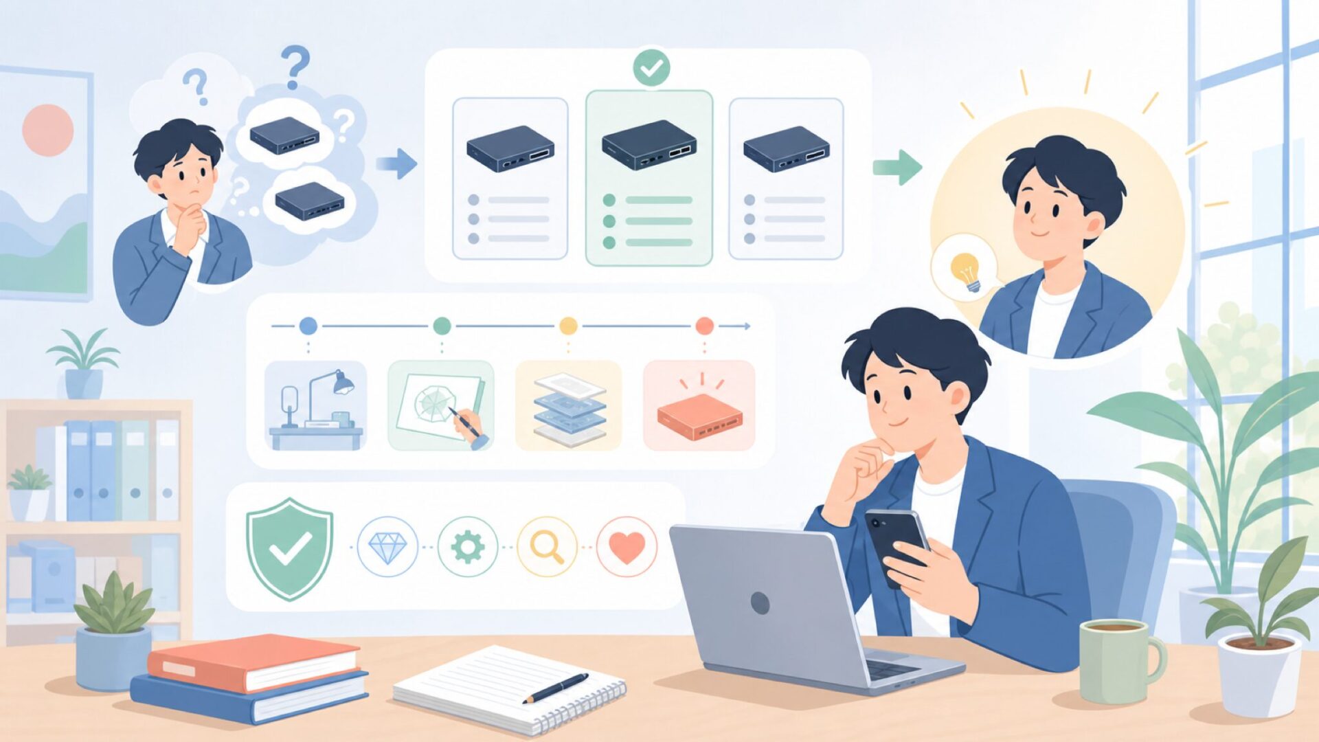 TESmart の歴史と「ブランドの深さ」を知るを表すイラスト