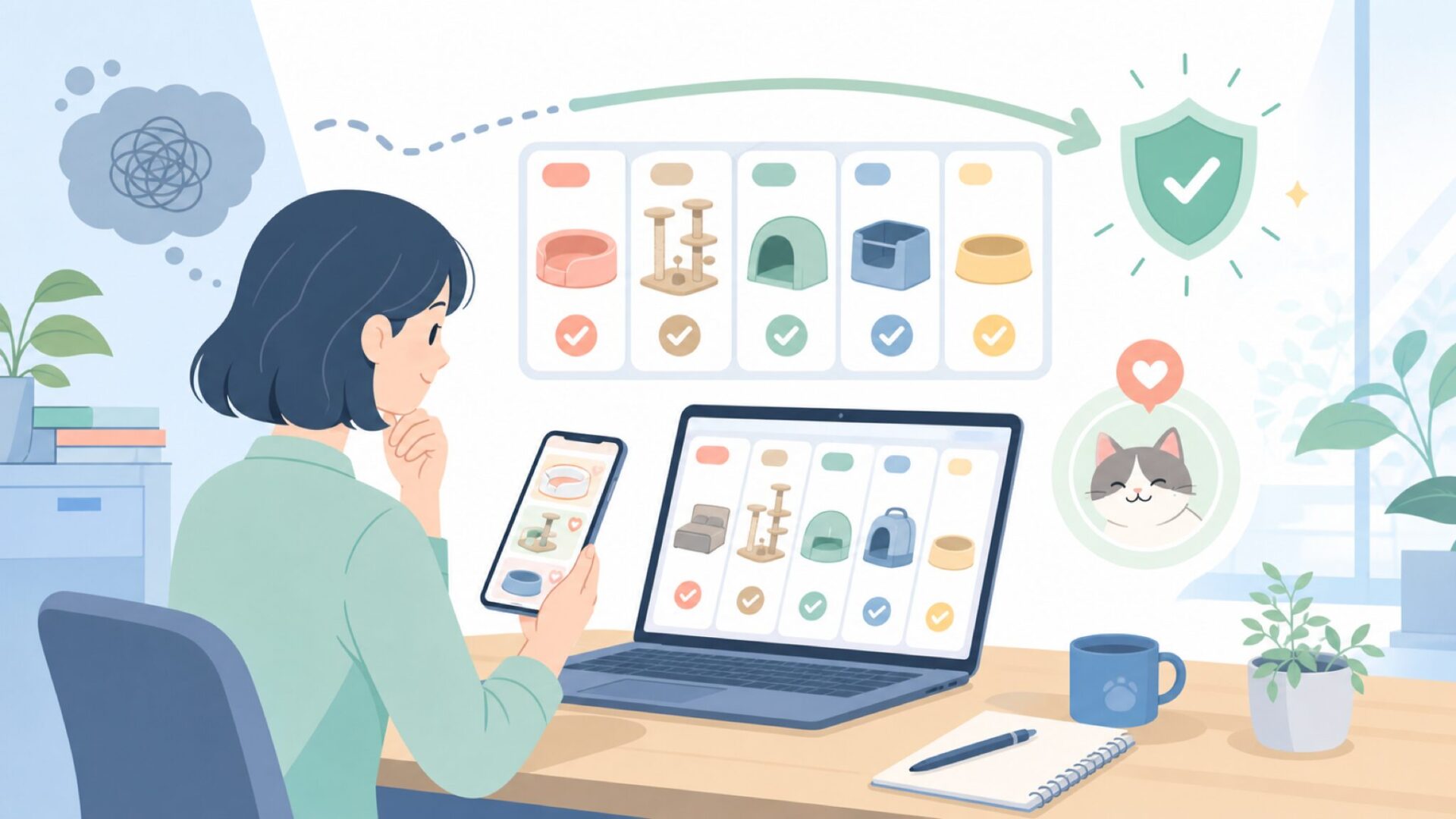 Pawzoneの商品ラインナップと人気アイテムを表すイラスト