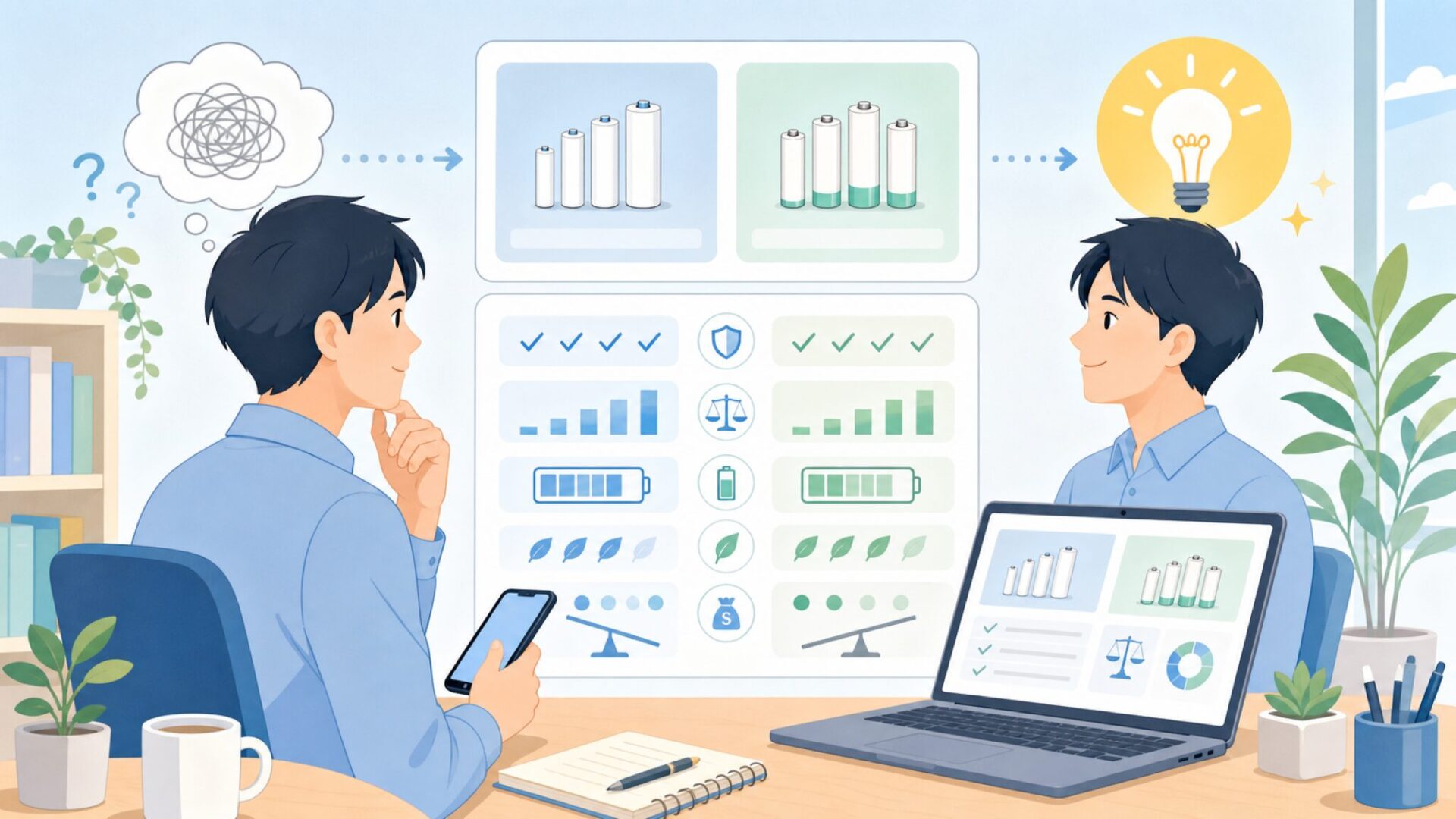 eneloop・日本ブランドとのスペック・コスパ比較を表すイラスト