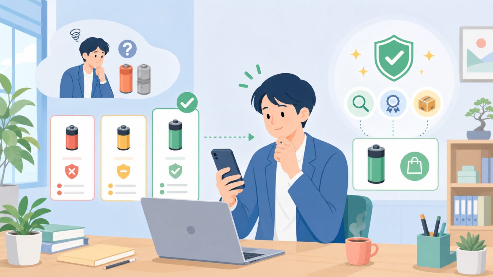 正規品を安全に手に入れる──偽造品の見極めと購入先ガイドを表すイラスト