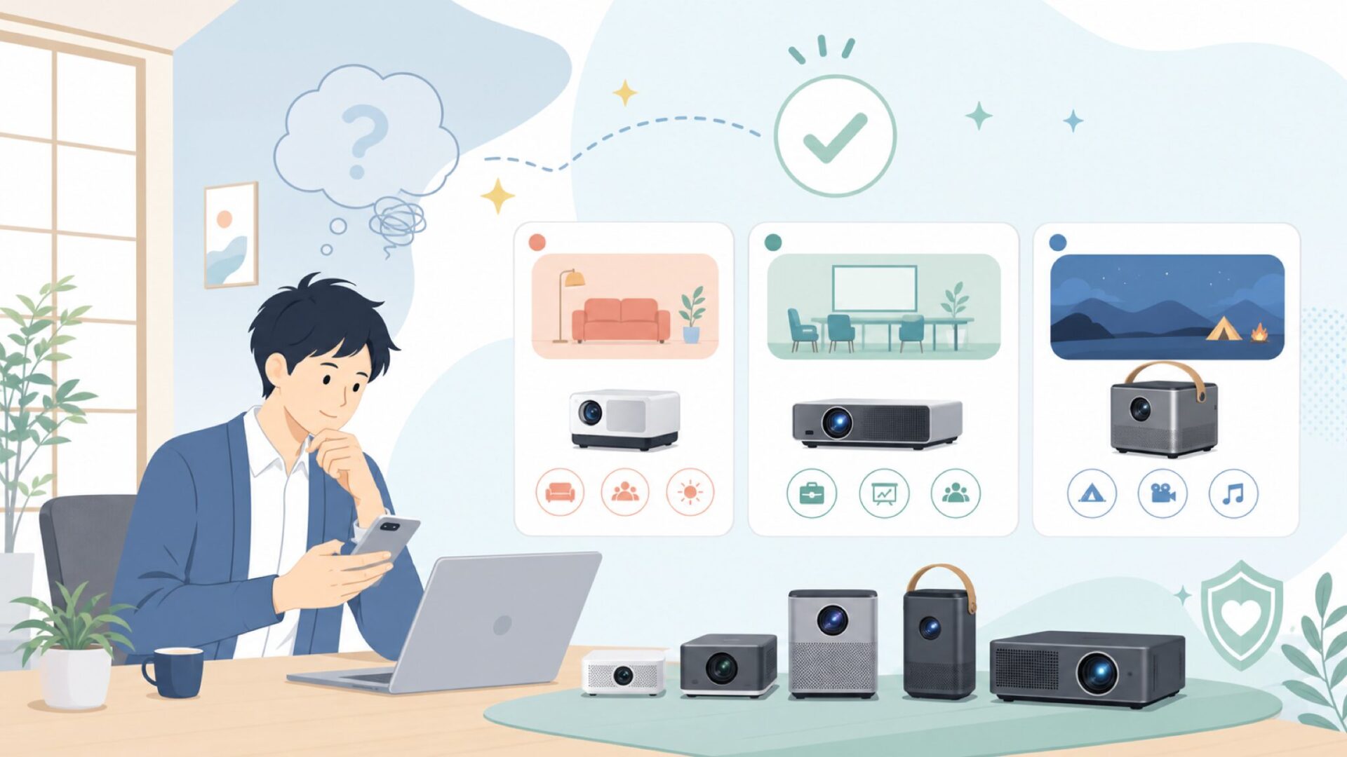 WEMAXの製品ラインナップ — どんなプロジェクターがある?を表すイラスト