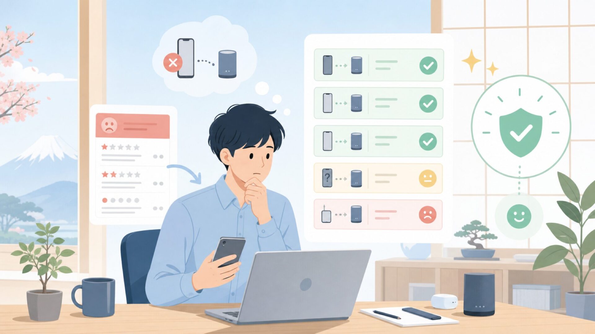 App Storeのレビューが示す「接続問題」の実態を表すイラスト