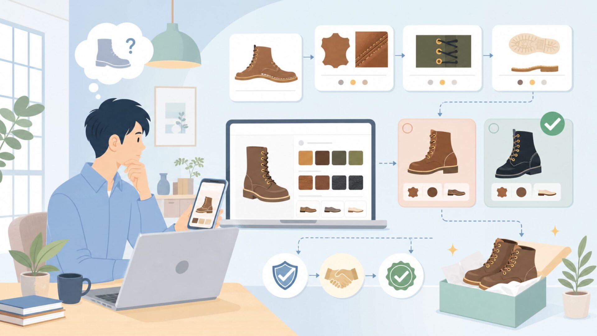 自分だけの一足を作る「YOUR WESCO」カスタムオーダーを表すイラスト