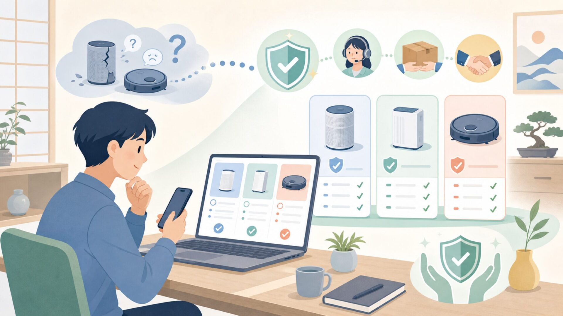 保証とアフターサポートの実態を表すイラスト
