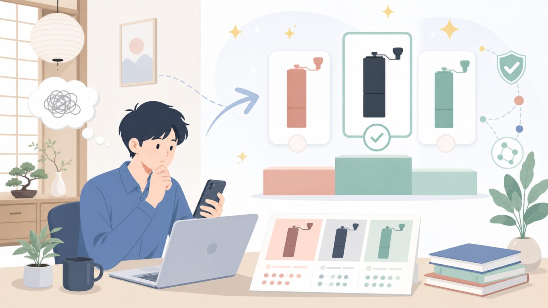 HarioやTimeMoreと並べたとき、Normcoreはどこに立つブランドかを表すイラスト