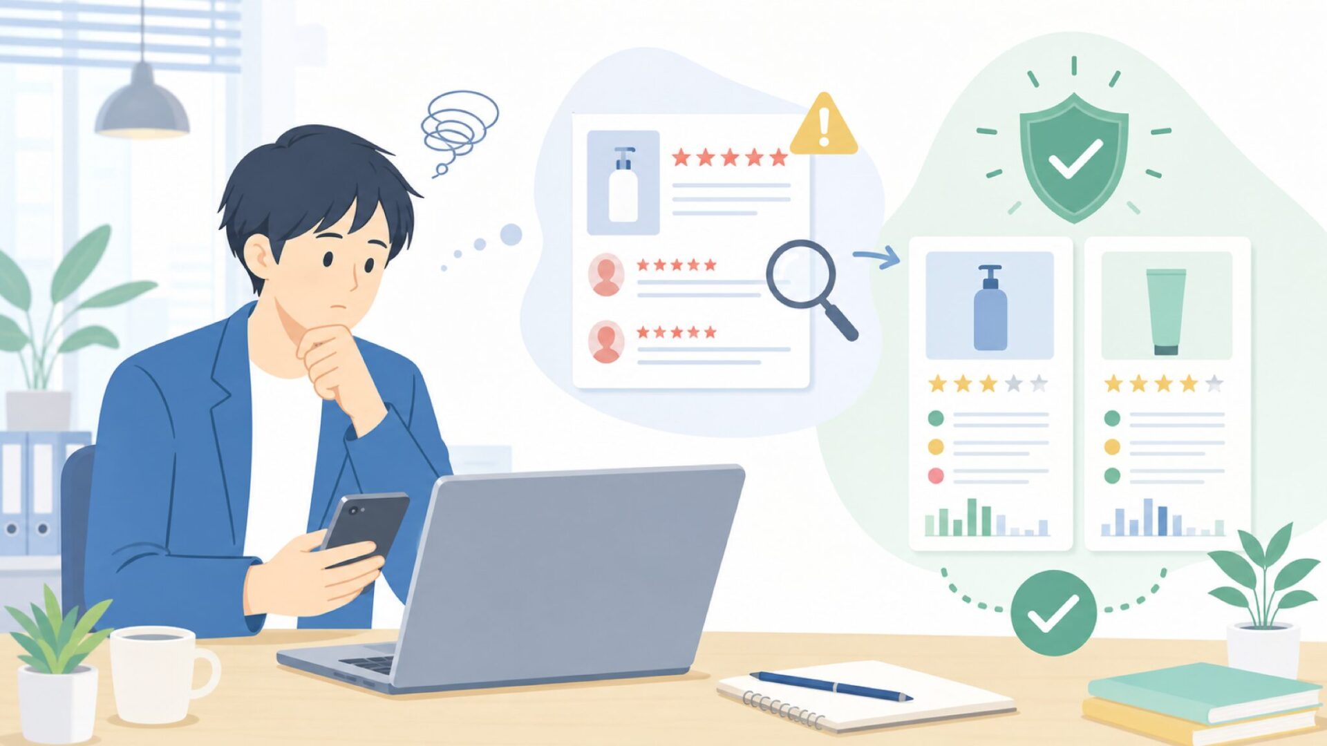 Gotureの口コミは信頼できる？サクラレビュー問題を徹底解説を表すイラスト