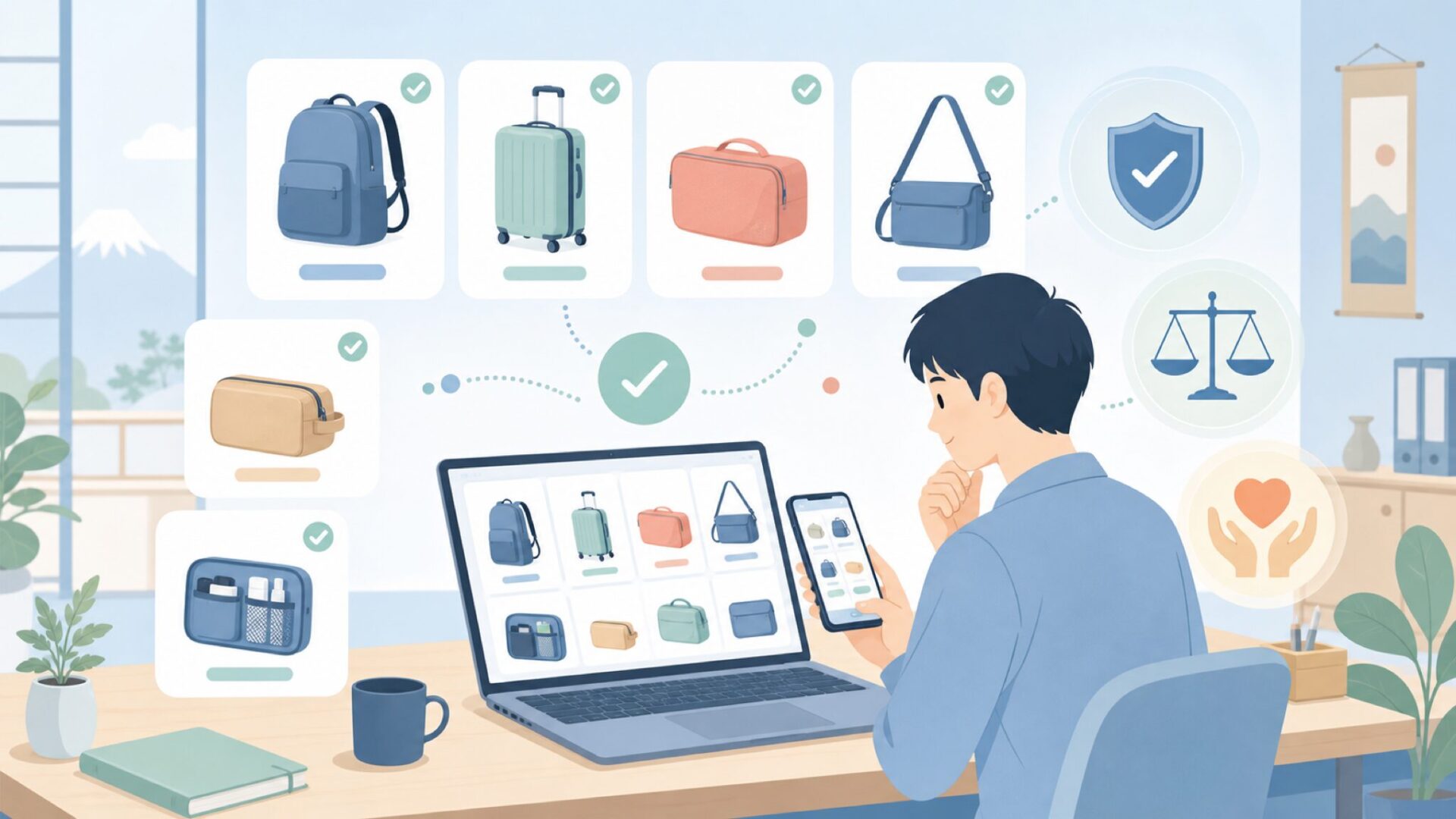 商品ラインナップ全体像——バックパックだけじゃない多彩な展開を表すイラスト