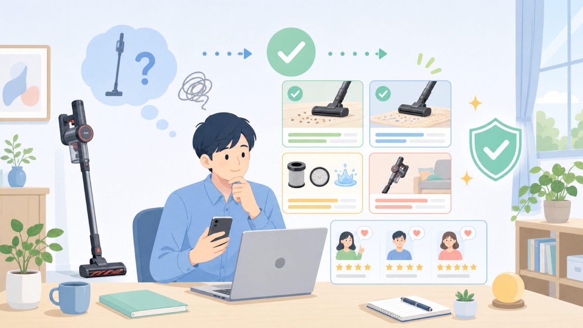YIEECコードレス掃除機の実力──スペックと使い心地を表すイラスト