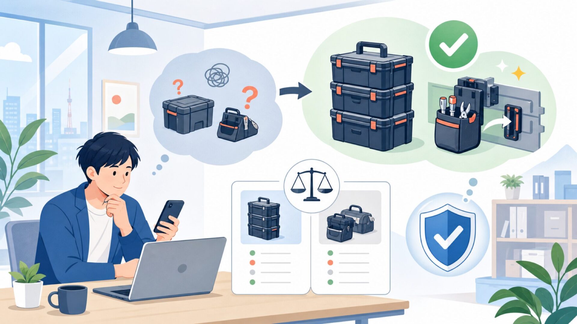 ToughBuiltの代名詞「STACK TECH」とClipTechの革新を表すイラスト