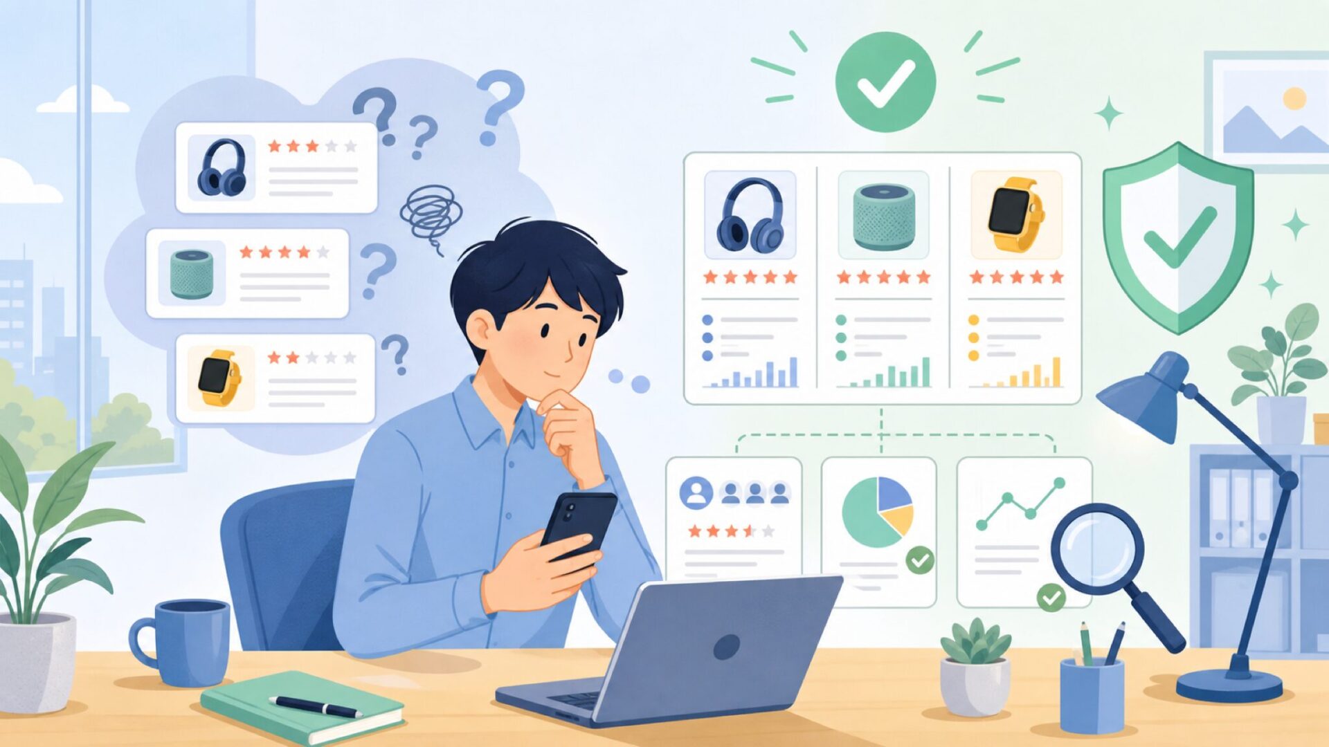 KSEIBIの口コミ・評判は？サクラを見抜くチェック法を表すイラスト