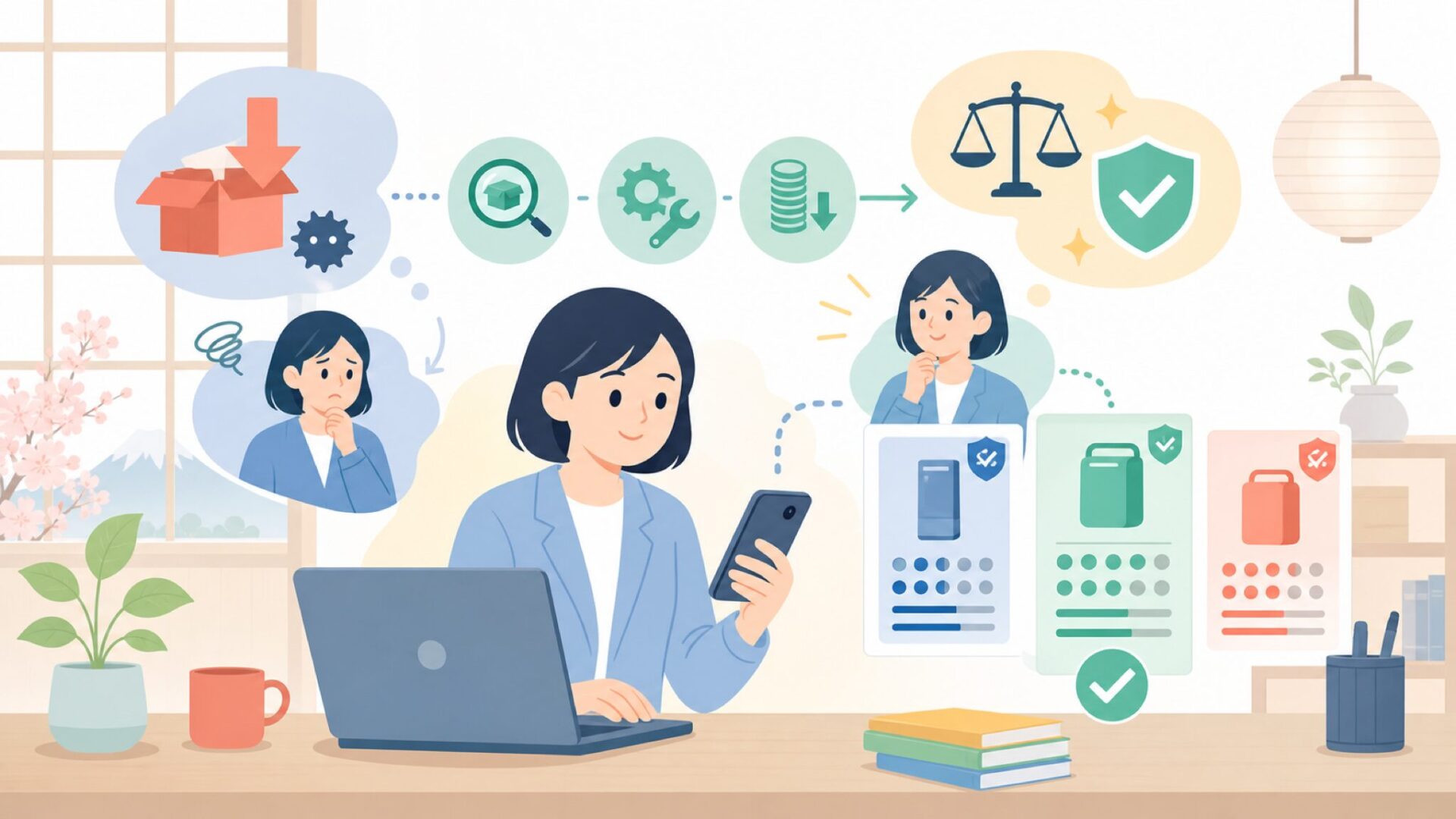 価格の安さの理由とコスパの見極め方を表すイラスト
