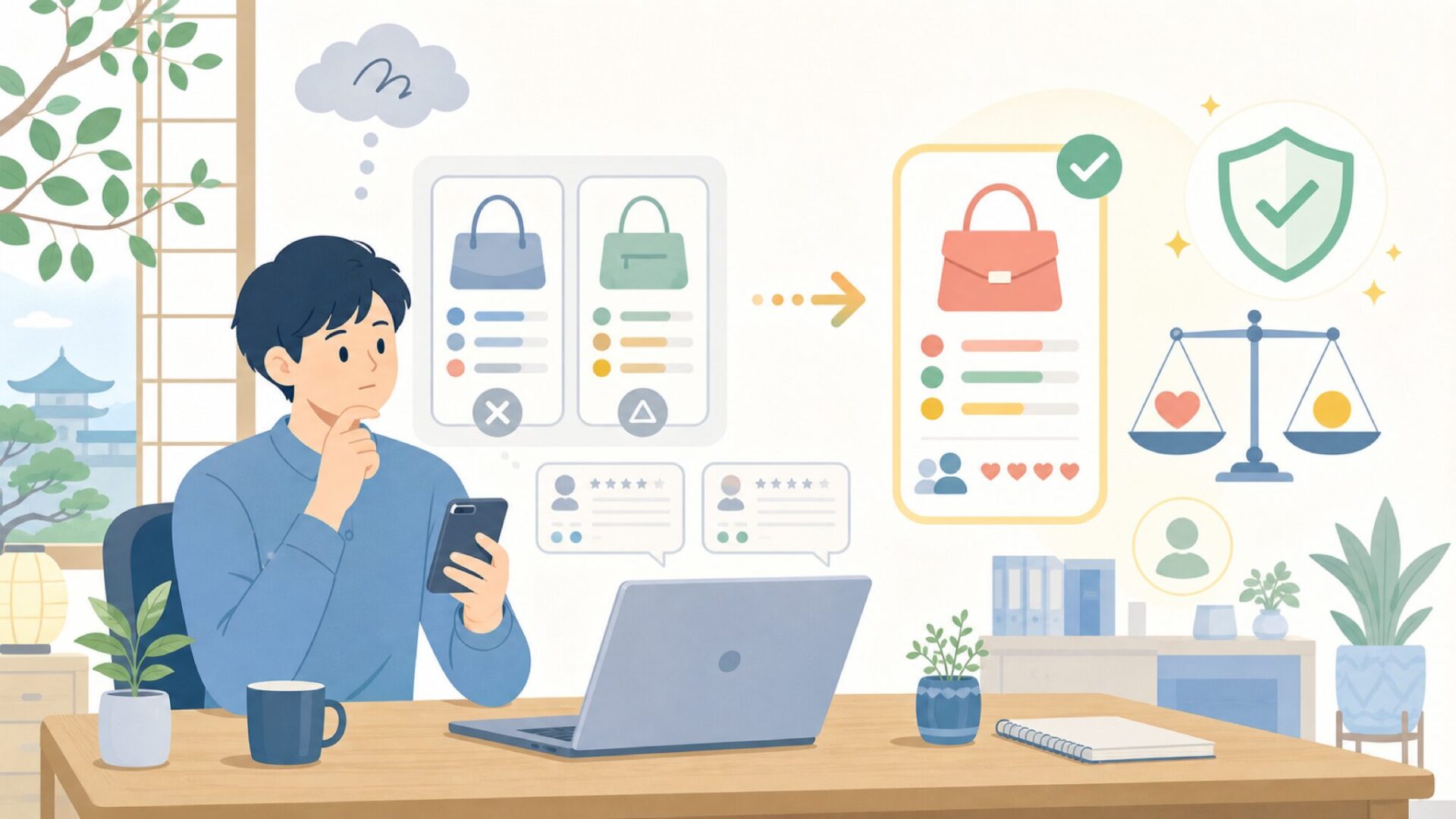 Renameの評判と実際の口コミ——安っぽくないか検証を表すイラスト