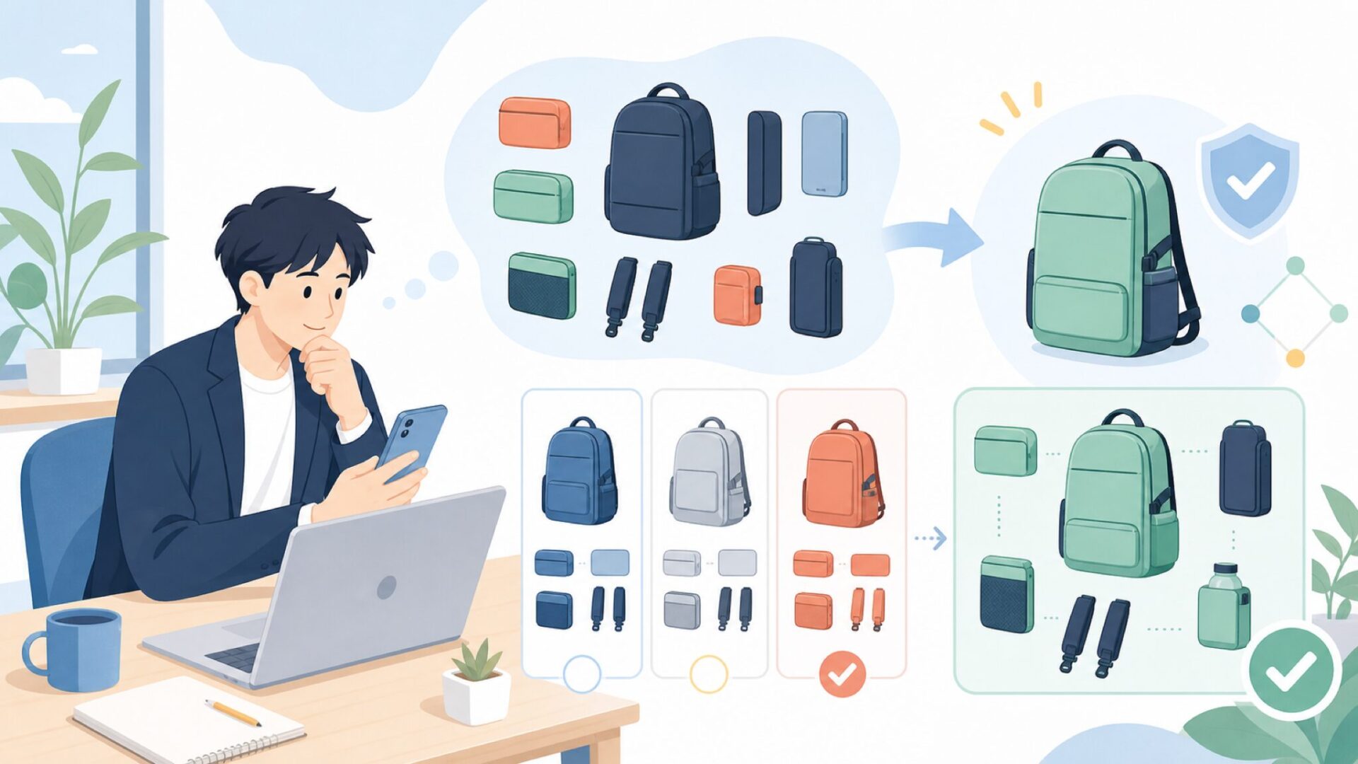 モジュラー構造と主要モデル、他ブランドとの違いを表すイラスト