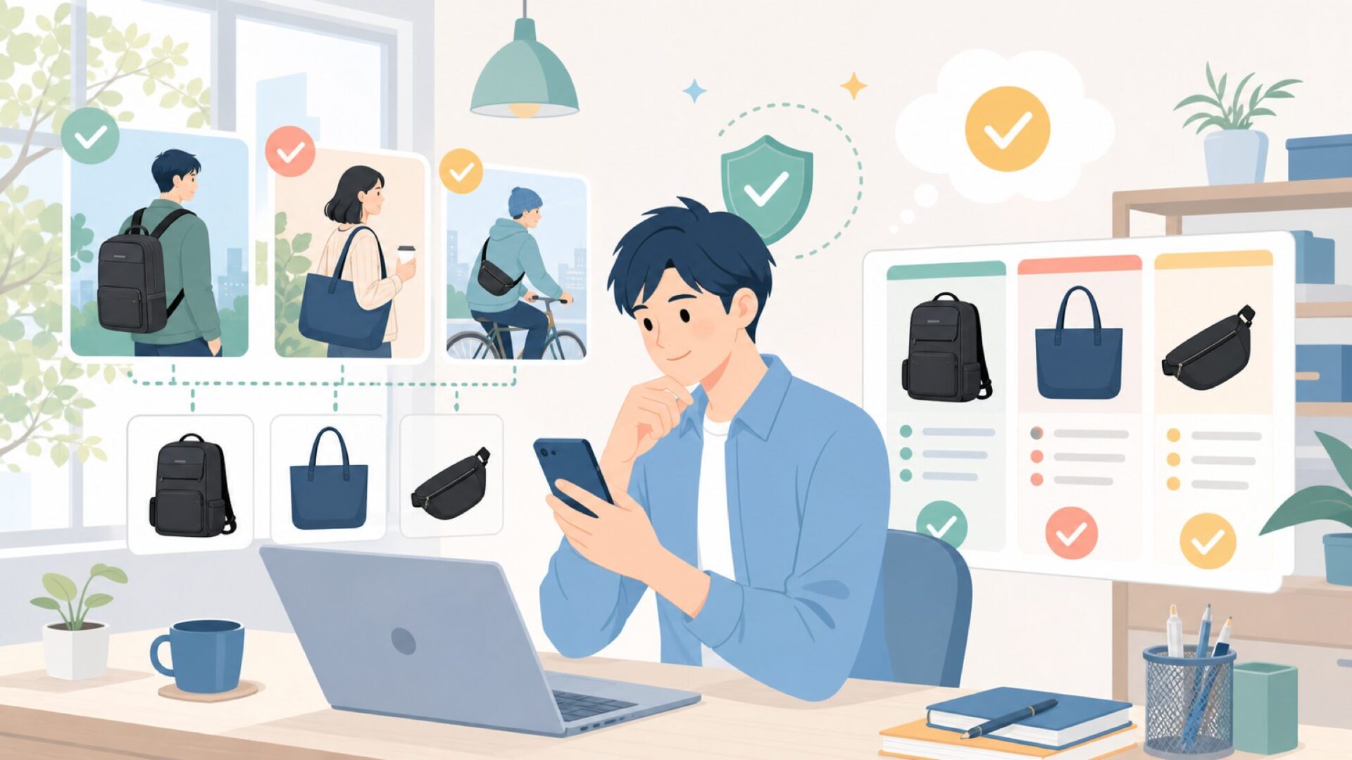 カテゴリ別おすすめアイテム——ライフスタイルで選ぶAS2OVを表すイラスト