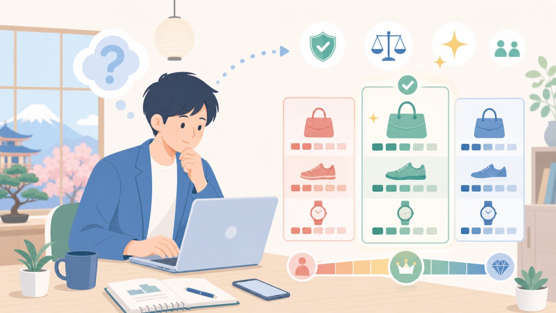 GUESSの価格帯とブランドポジション——どのくらいのレベルのブランドかを表すイラスト