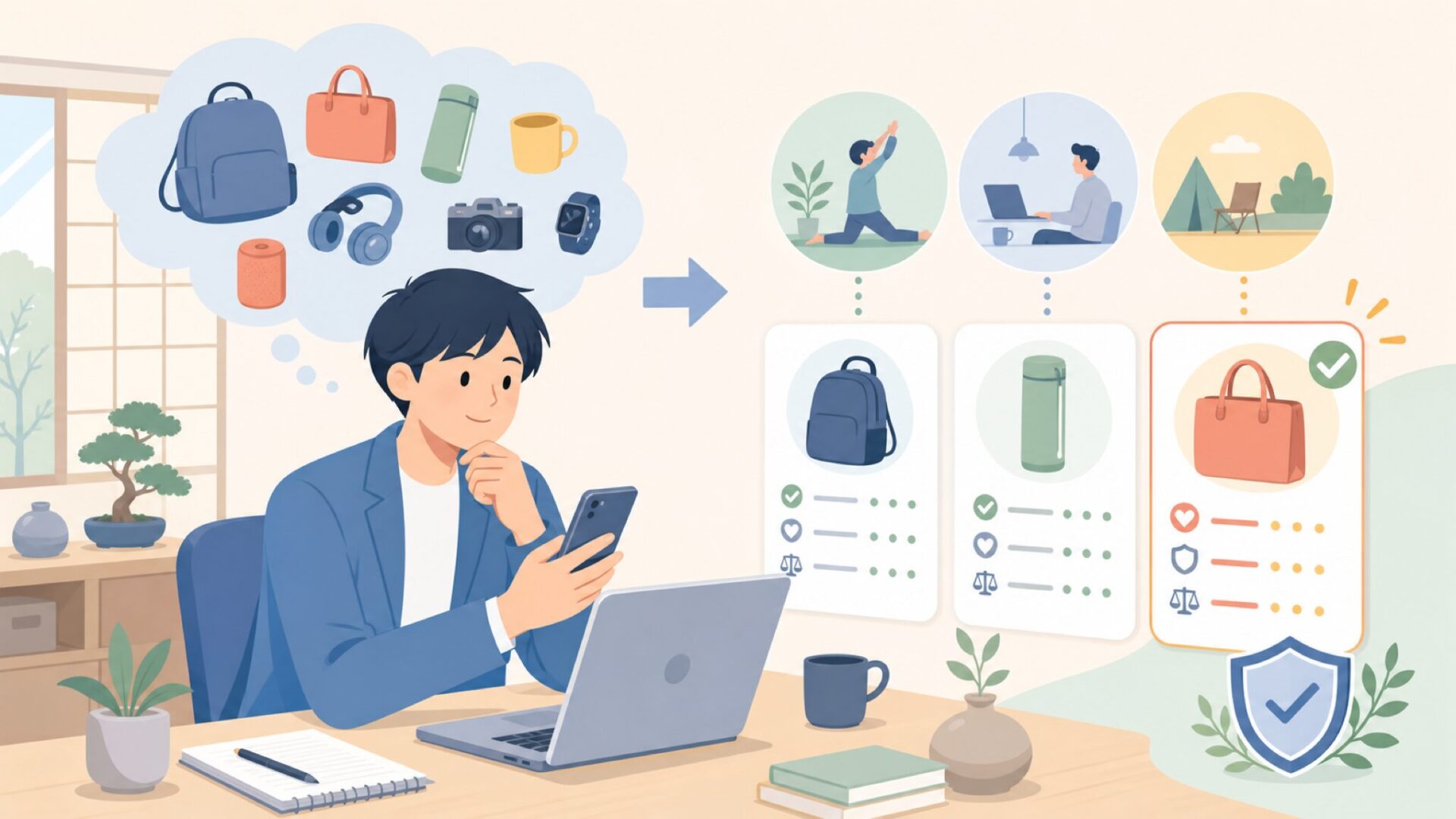 Katteeのおすすめ商品ラインナップを表すイラスト