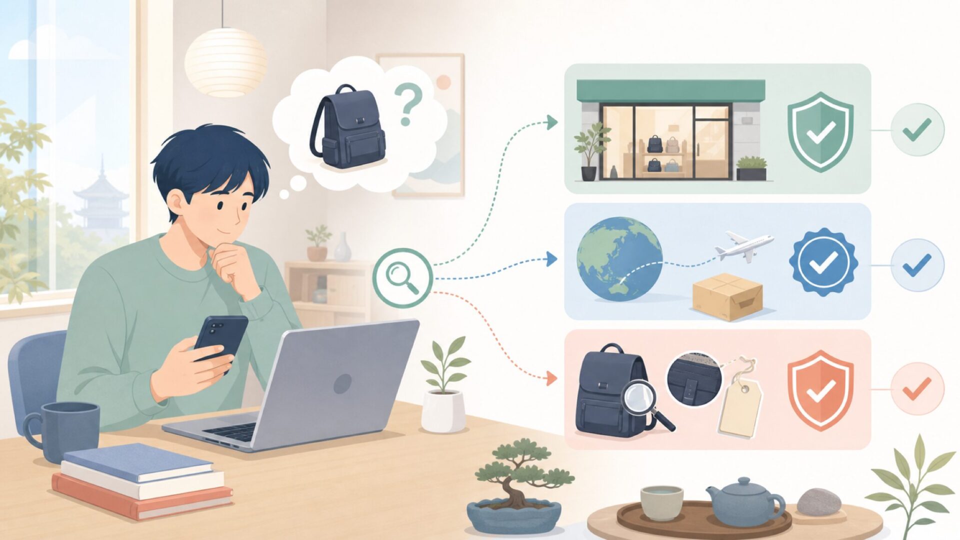 日本でSandqvistを購入する方法と注意点を表すイラスト