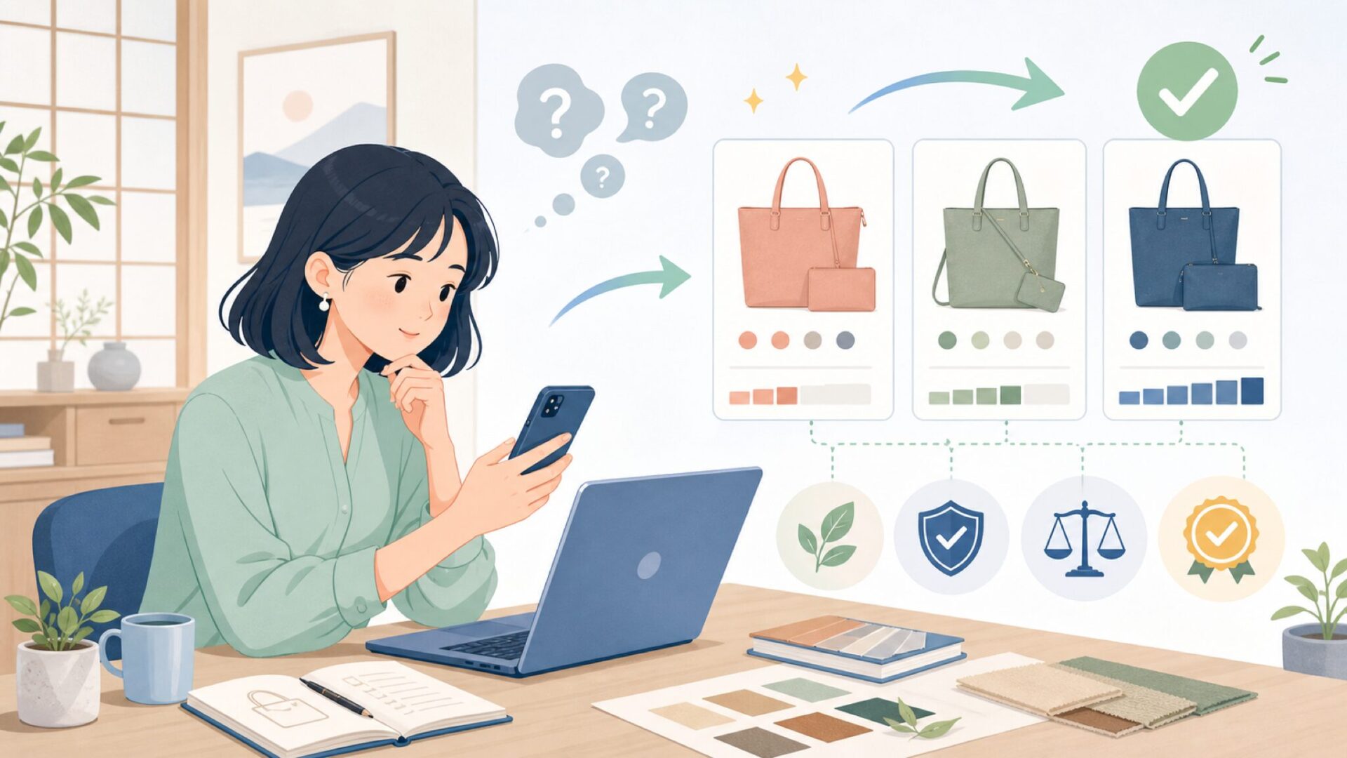 Matt & Natの価格帯と購入前に知っておきたいことを表すイラスト