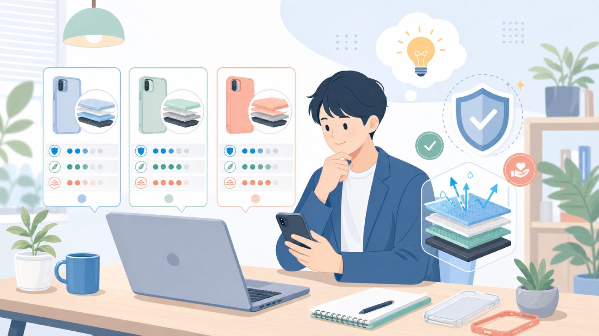 デバイスを守る力——Incaseの機能性を分解するを表すイラスト
