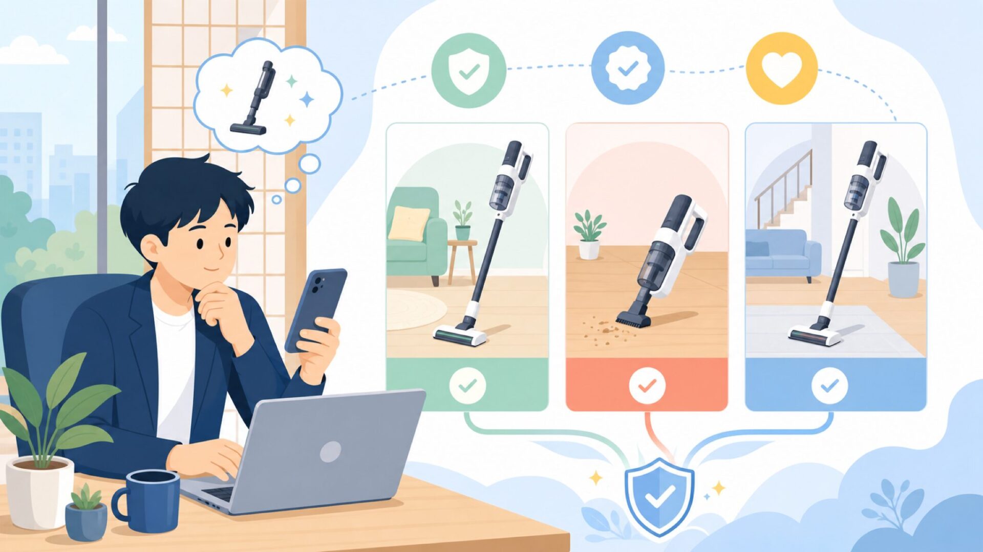Airpherのコードレス掃除機おすすめ3モデルを表すイラスト