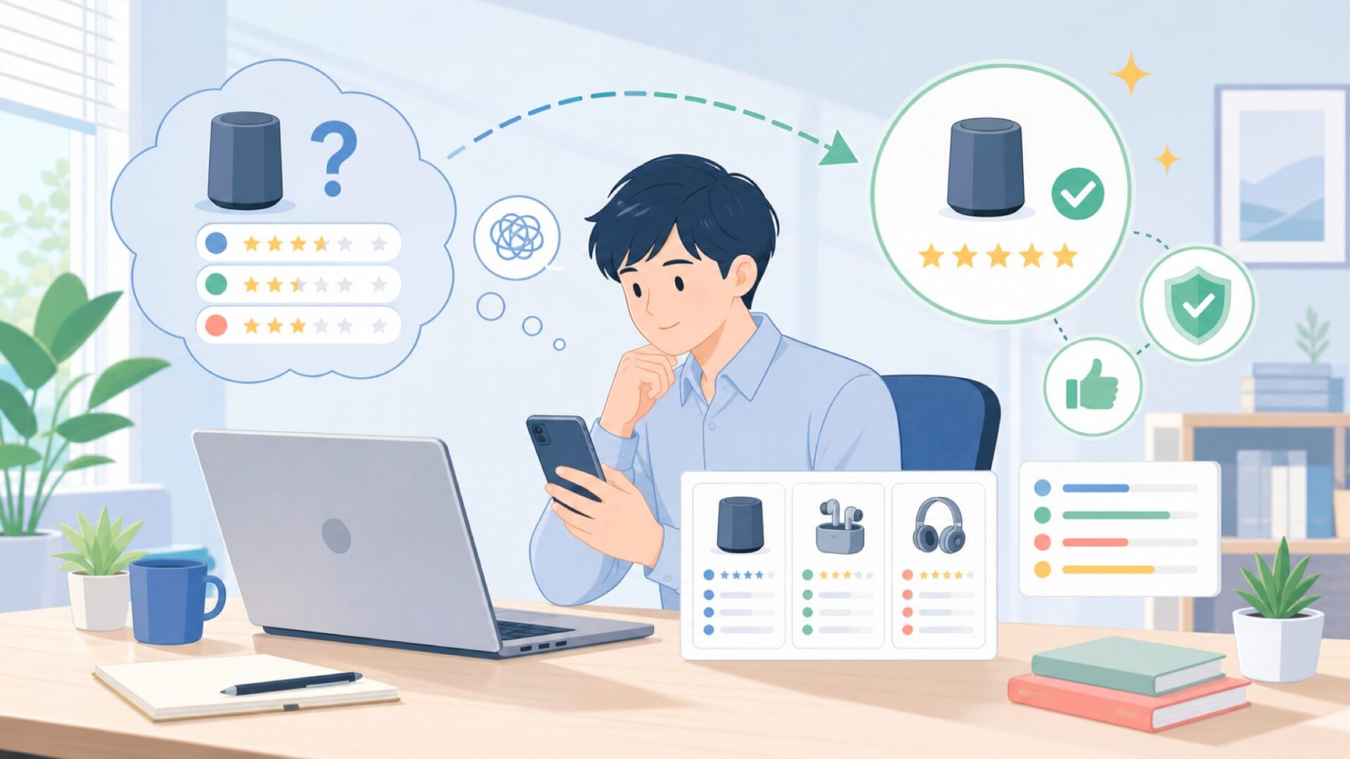 TechGoのAmazon口コミを検証するを表すイラスト