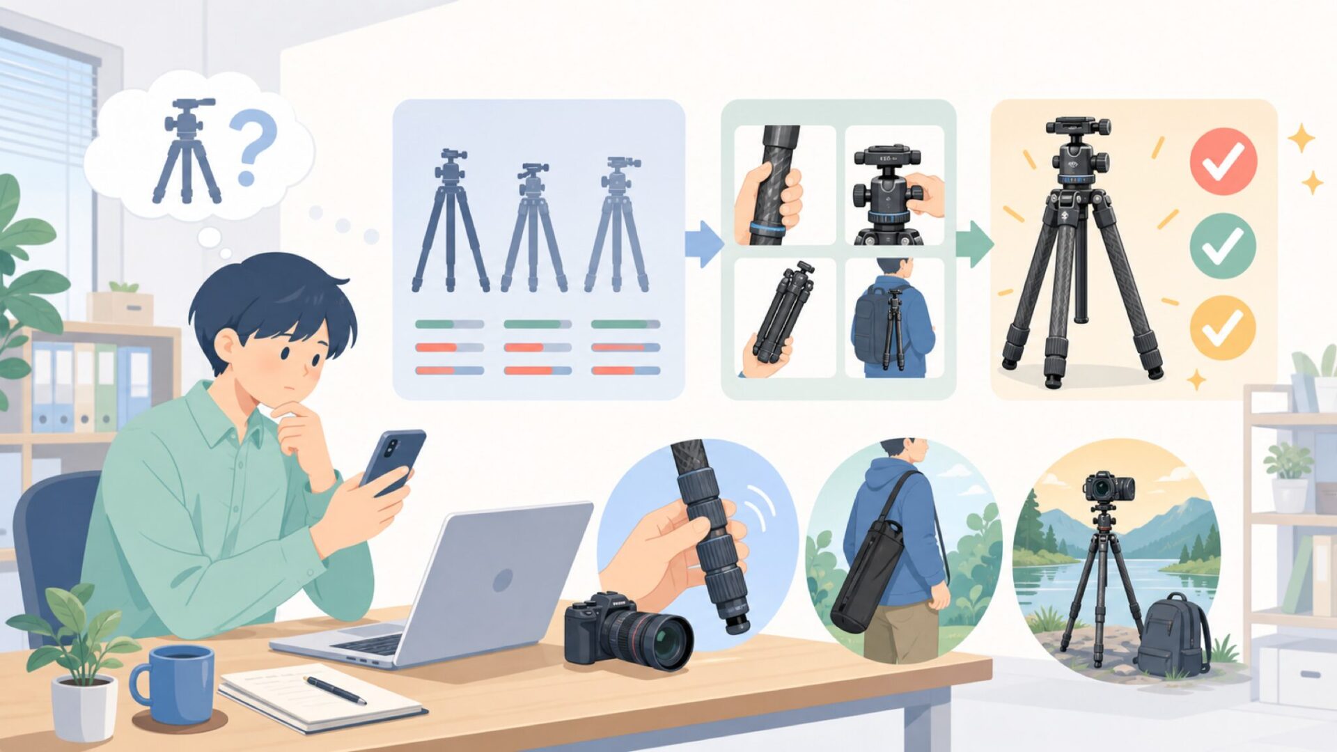 実際に使って分かるLeofotoの強み——操作性と携行性を表すイラスト