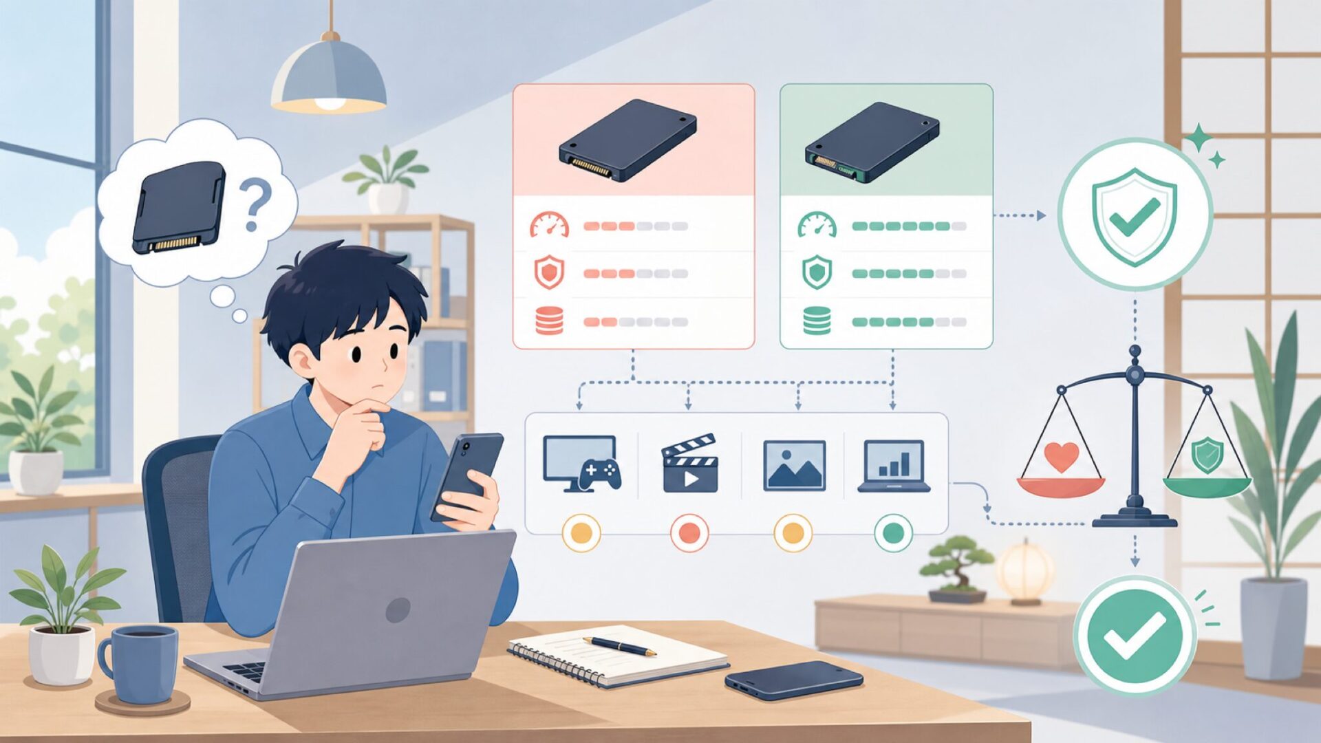 KingSpec SSDが本当に向いている用途・向かない用途を表すイラスト