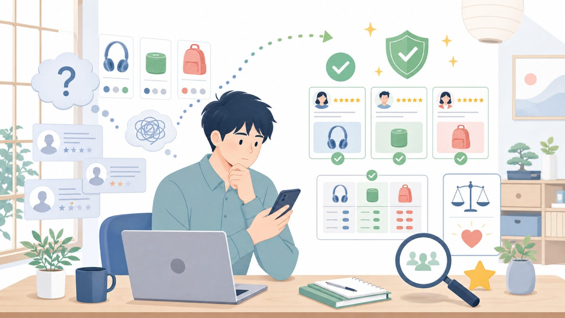 ユーザーの本音レビュー——買った人はどう感じているかを表すイラスト