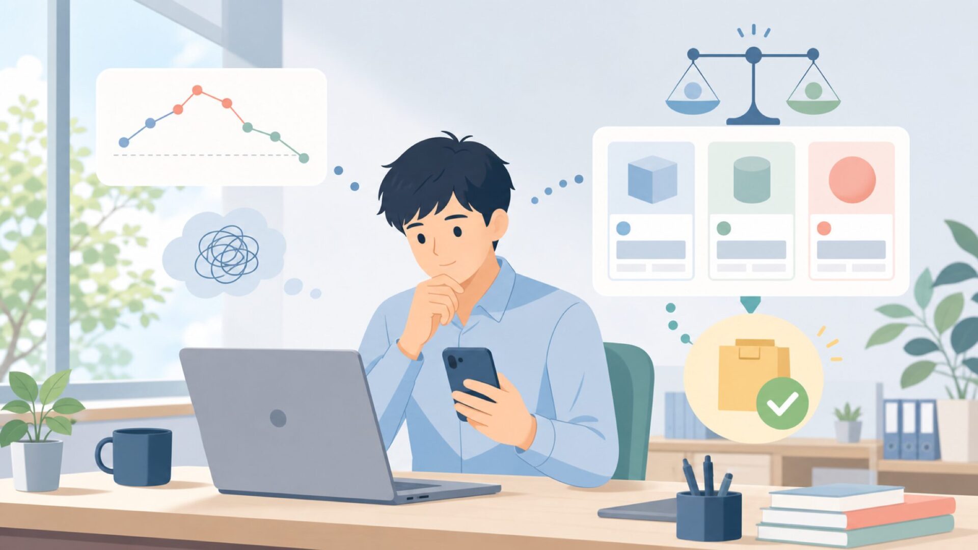 価格推移と適正価格の見極め方を表すイラスト