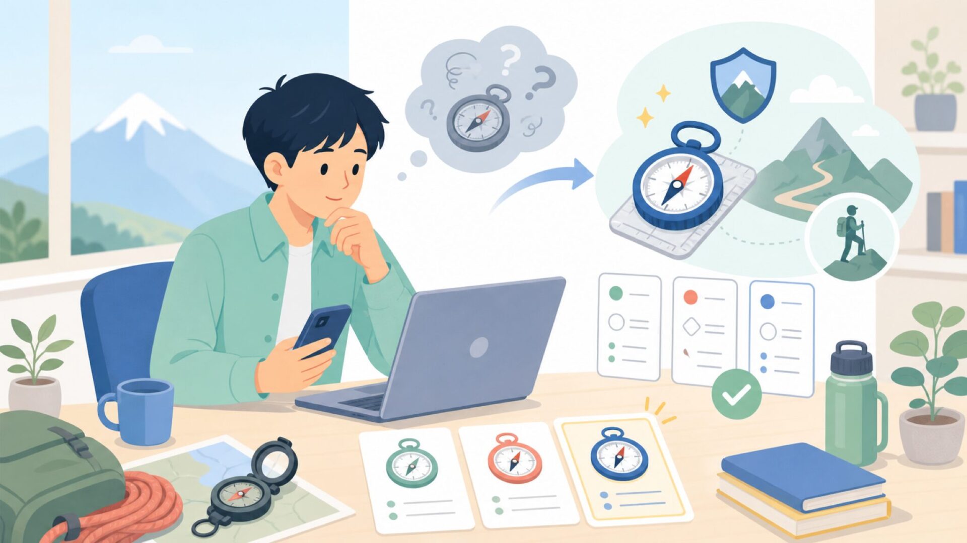 登山用コンパスの選び方——Silvaが定番である理由を表すイラスト
