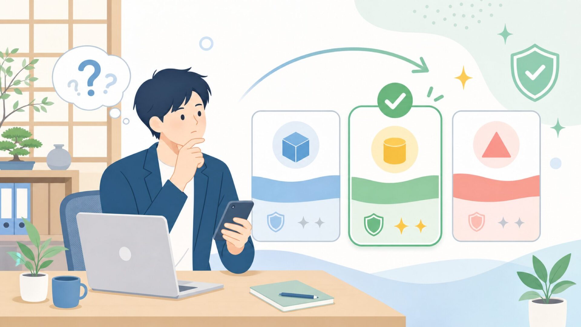 3つのシリーズから用途に合う一枚を選ぶを表すイラスト